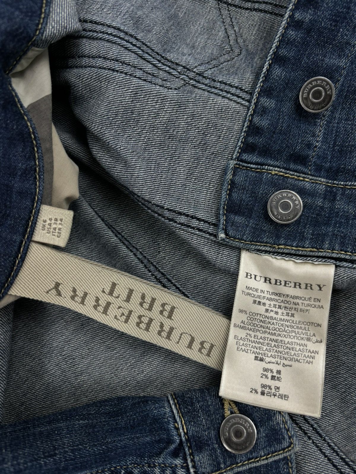 Burberry BRIT Nova Check Trim Denim Blue Trucker Buttons Jacket Jean Crop Bomber Size S / US 4 / IT 40 - 16 Thumbnail