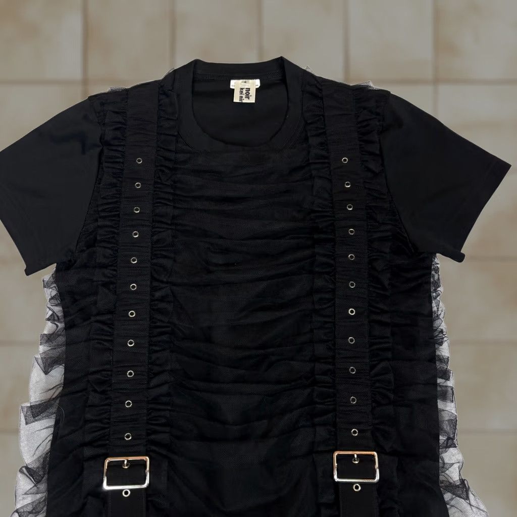 Comme des Garcons Girl Comme Des Garcons Noir Kei Ninomiya Tulle Belt Ruched Tee Shirt Blouse S Womens Black Navy? Size S / US 4 / IT 40 - 1 Thumbnail