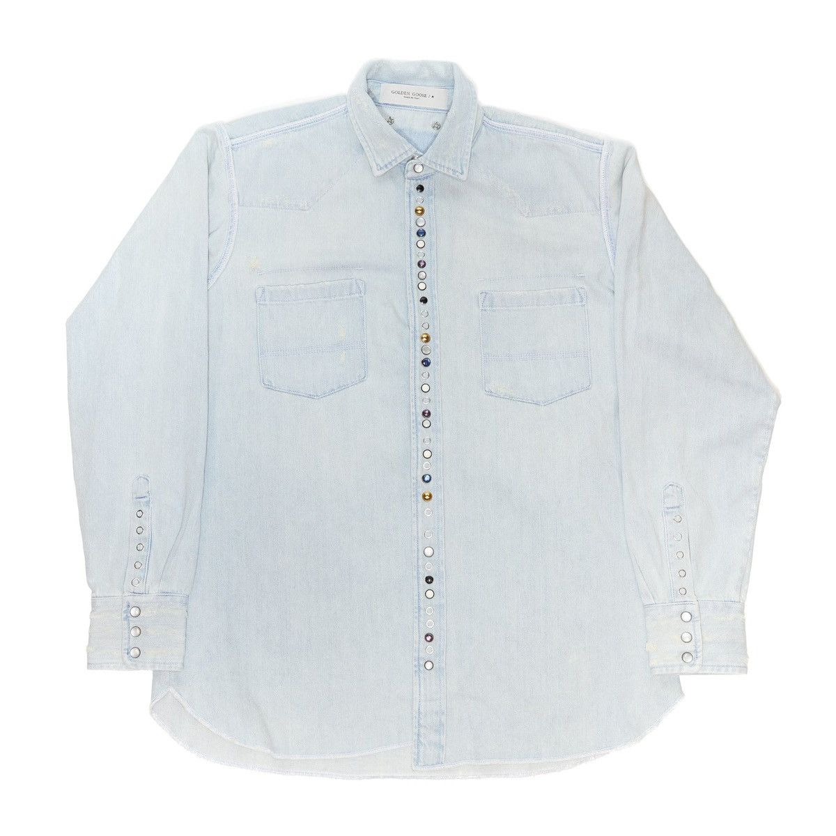 Golden Goose GOLDEN GOOSE BLEACHED DENIM SHIRT WITH HAMMERED STUDS Size US XL / EU 56 / 4 - 1 Thumbnail