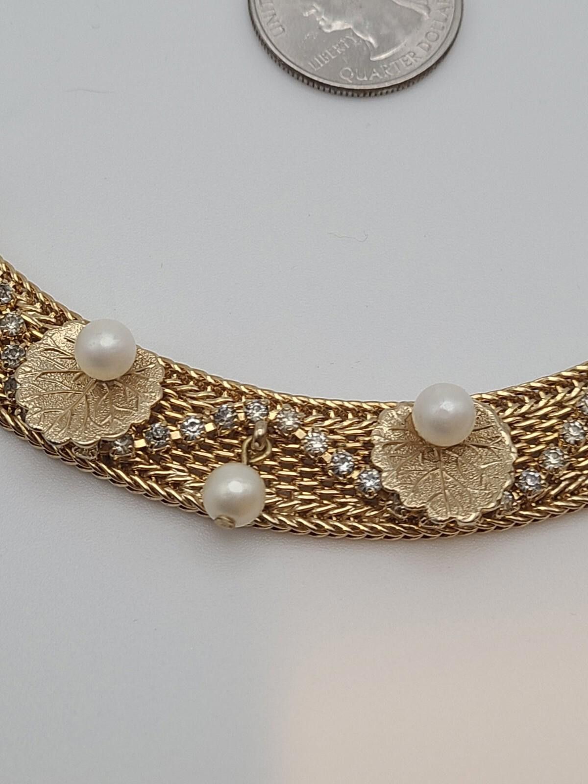 RAGEBLUE Rare Vintage Signed Hobe Choker Pearls Rhinestones Lily Pads Size ONE SIZE - 5 Thumbnail
