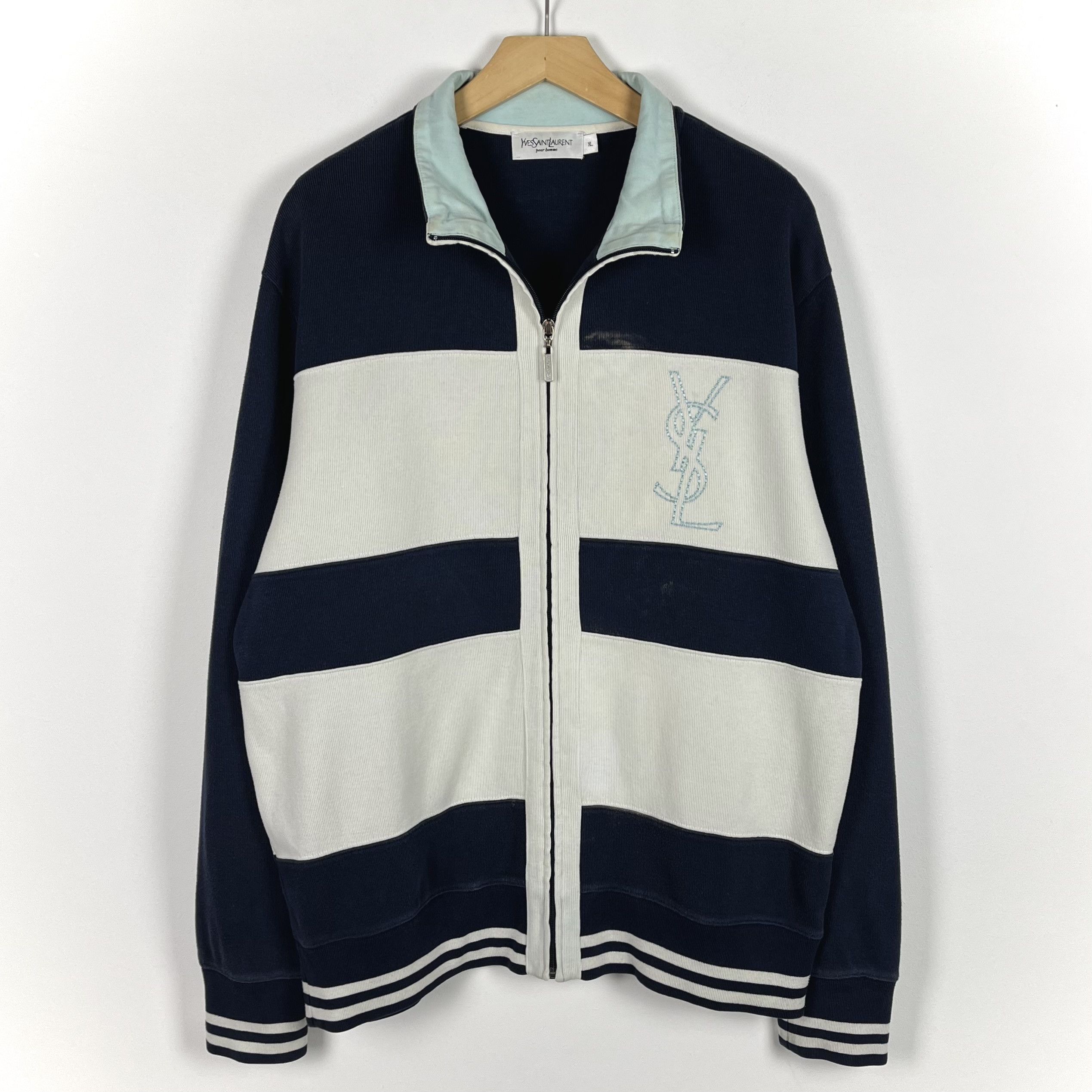 Yves Saint Laurent Vintage Yves Saint Laurent YSL Big Logo Zip Sweatshirt 90’s Size US XL / EU 56 / 4 - 1 Thumbnail