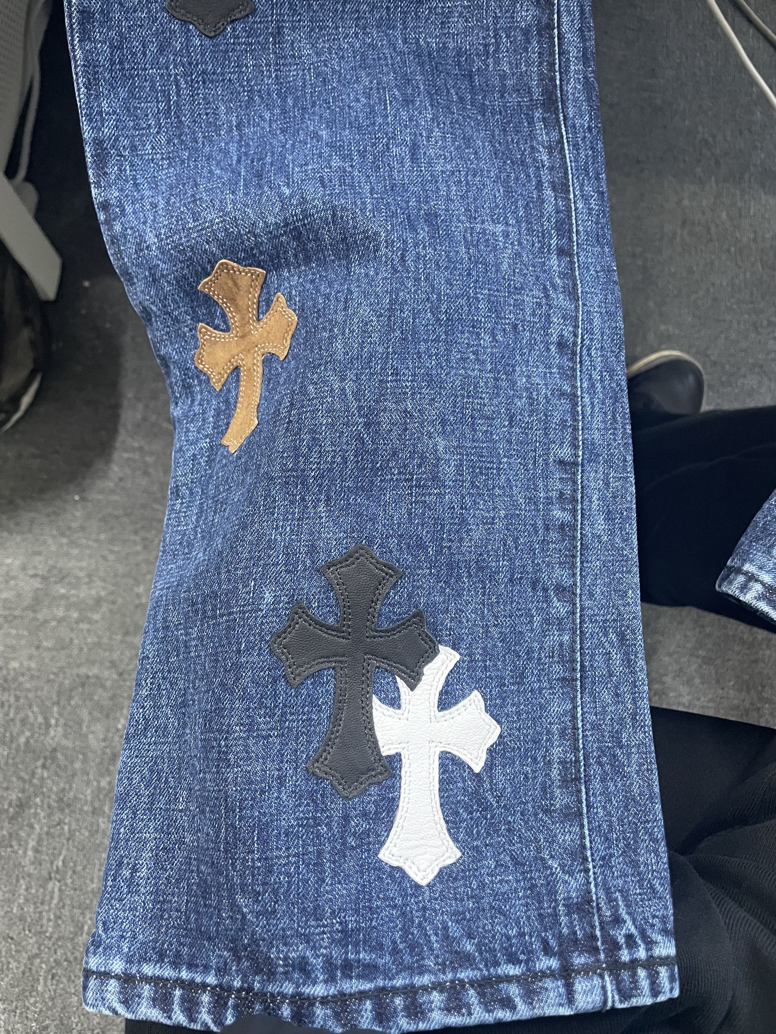 Chrome Hearts Chrome Hearts Black & White & Brown Patch Flame Knee Jeans Size US 32 / EU 48 - 13 Thumbnail