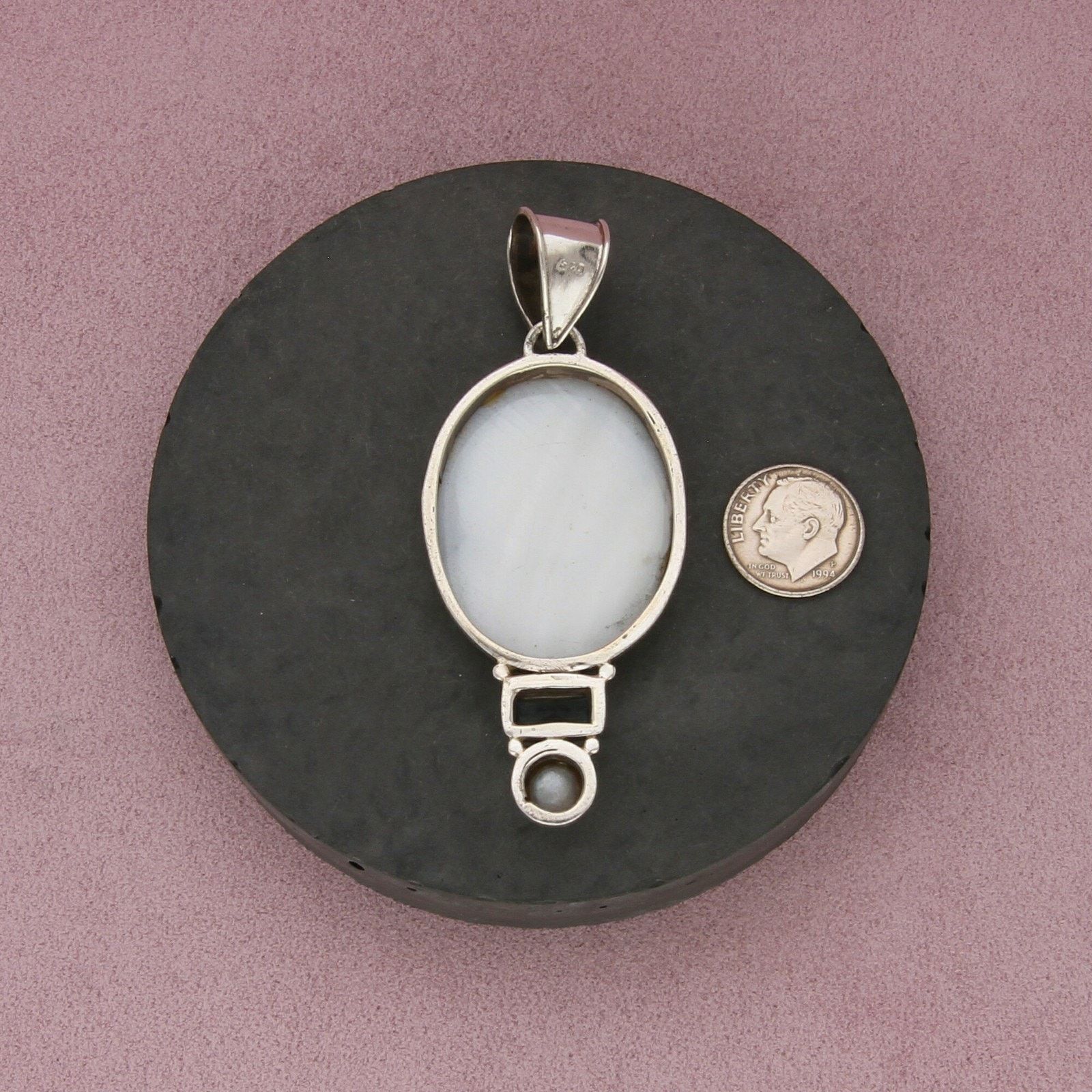 Sterling Silver sterling silver topaz & carved mother of pearl pendant Size ONE SIZE - 3 Thumbnail