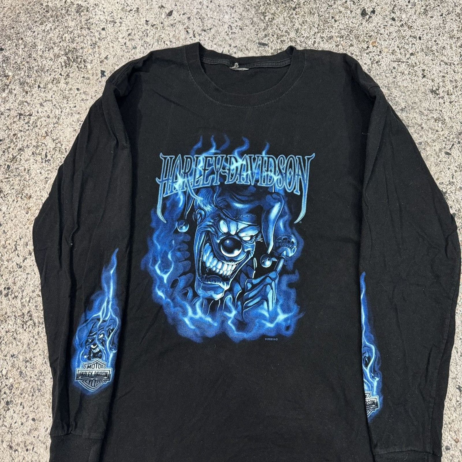 Harley Faded Clown Blue Flame Longsleeve ERD Grunge Chrome