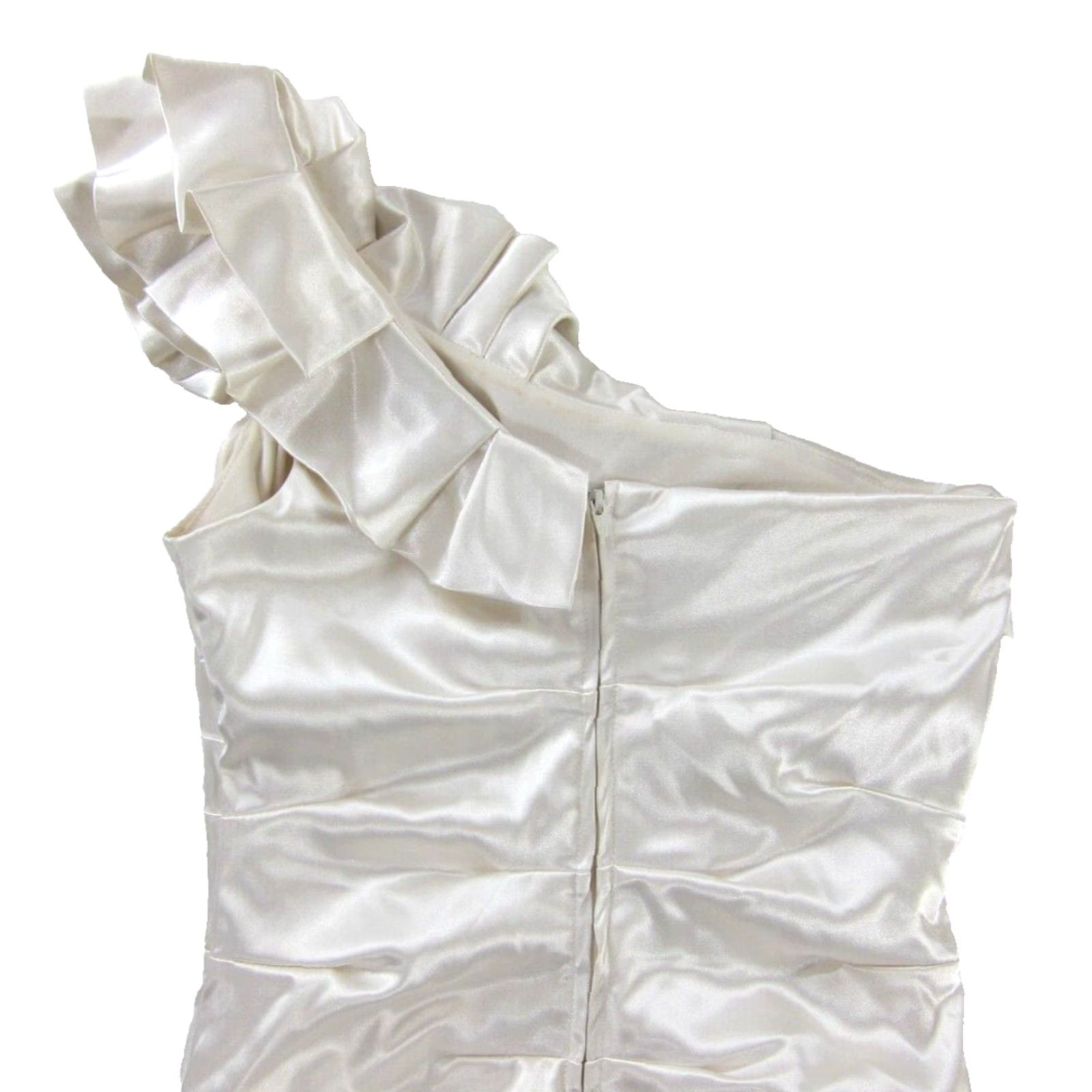 Vintage B. Darlin Ivory Silky Satin Ruffle One Shoulder Prom Cocktail Party Dress 5/6 Size S / US 4 / IT 40 - 5 Thumbnail