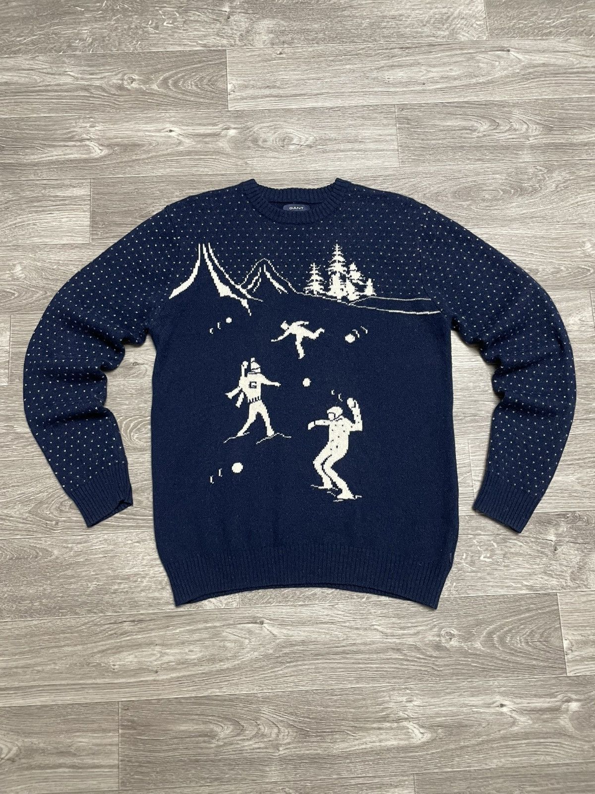 Gant GANT Wool Sweater Snow Scene Vintage Winter Knit Navy Size US XL / EU 56 / 4 - 1 Thumbnail