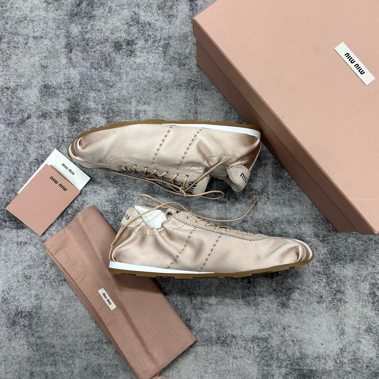 Miu Miu MIU MIU Pink Satin Plume Sneaker 36 New w/ Full Acc Size US 5.5 / IT 35.5 - 3 Thumbnail