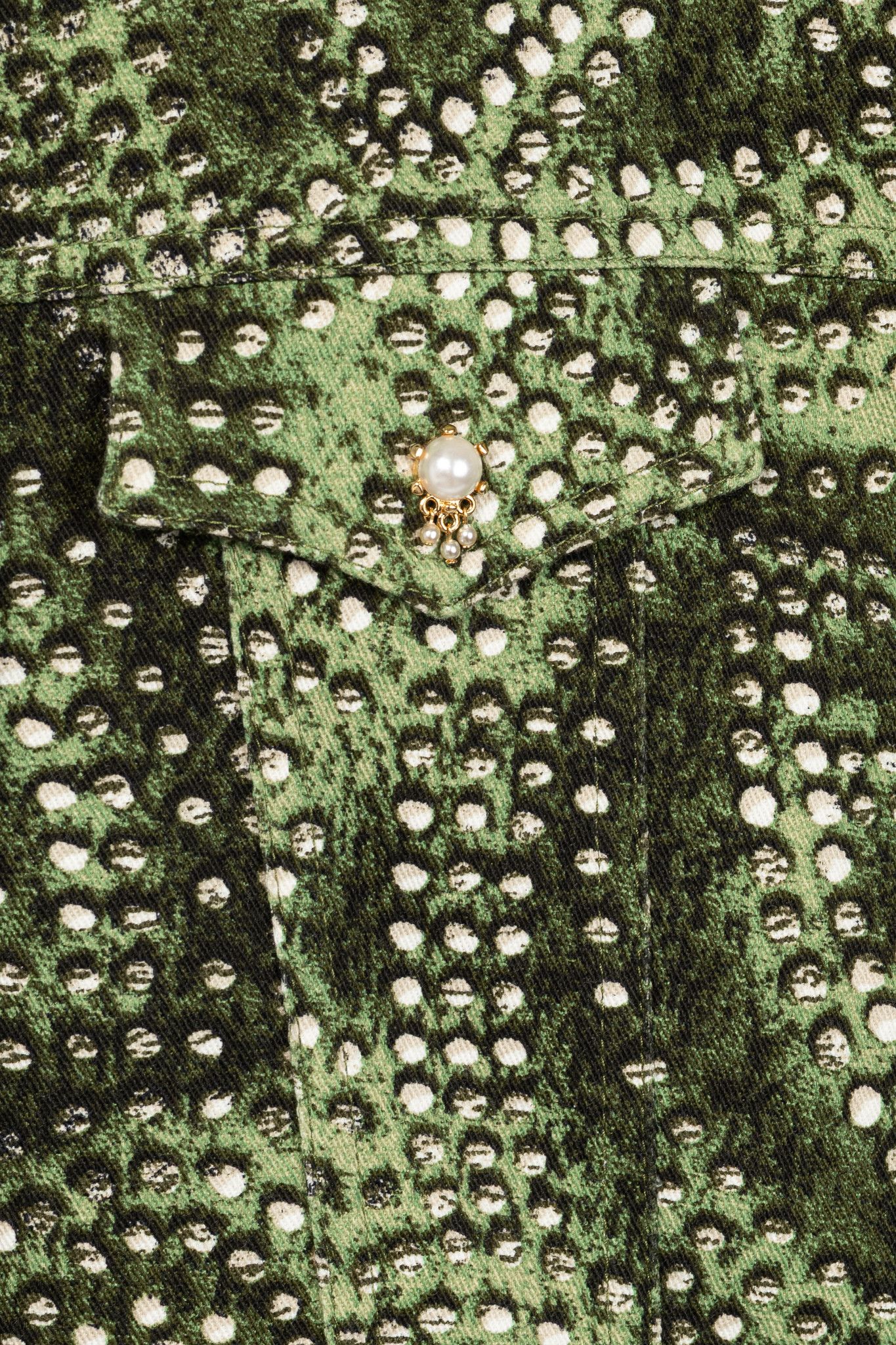 St. John St. John Sport Green Dot-Print Cropped Denim Jacket Size S / US 4 / IT 40 - 6 Thumbnail