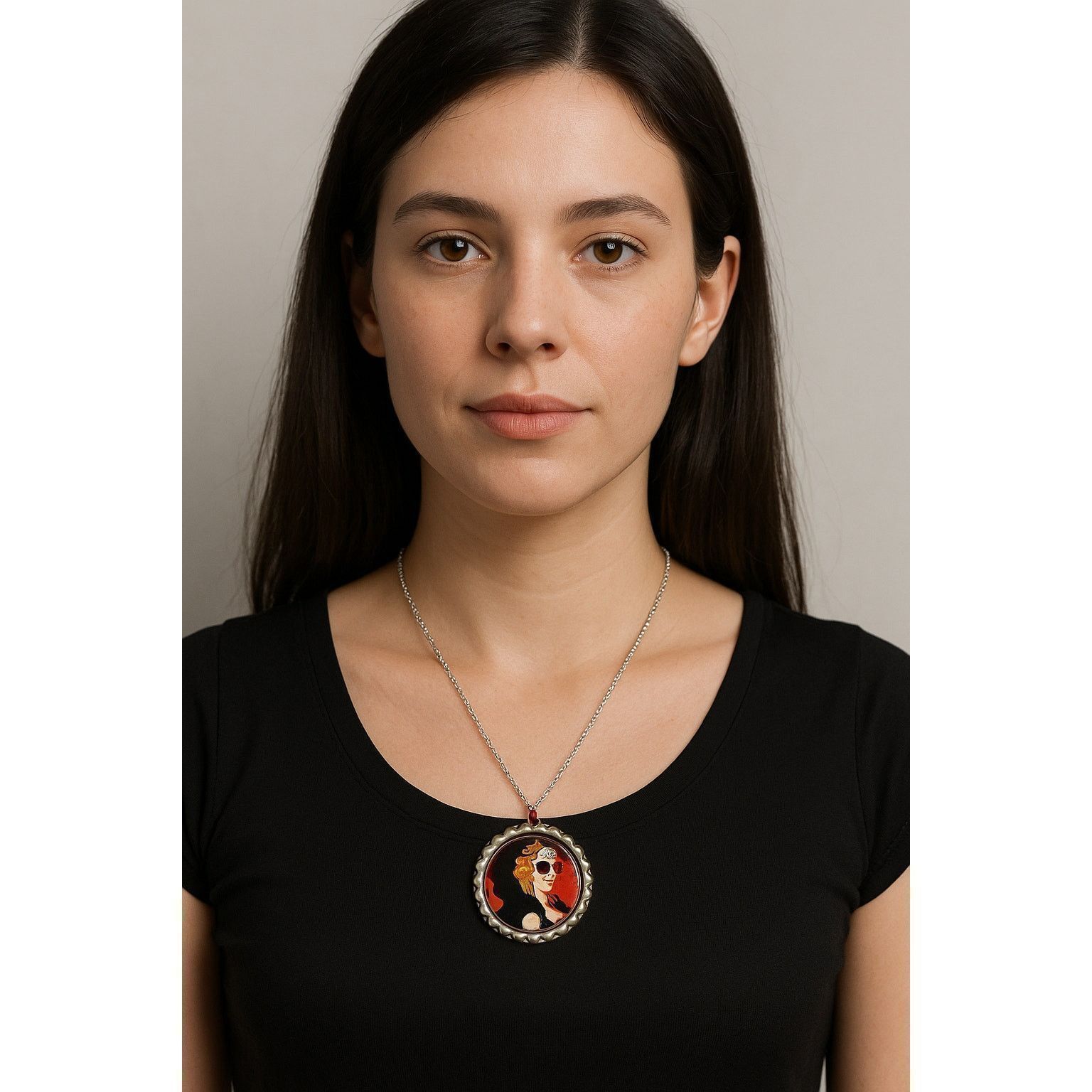 Handmade Day of the Dead Pendant Necklace Sugar Skull Art Silver Size ONE SIZE - 1 Thumbnail