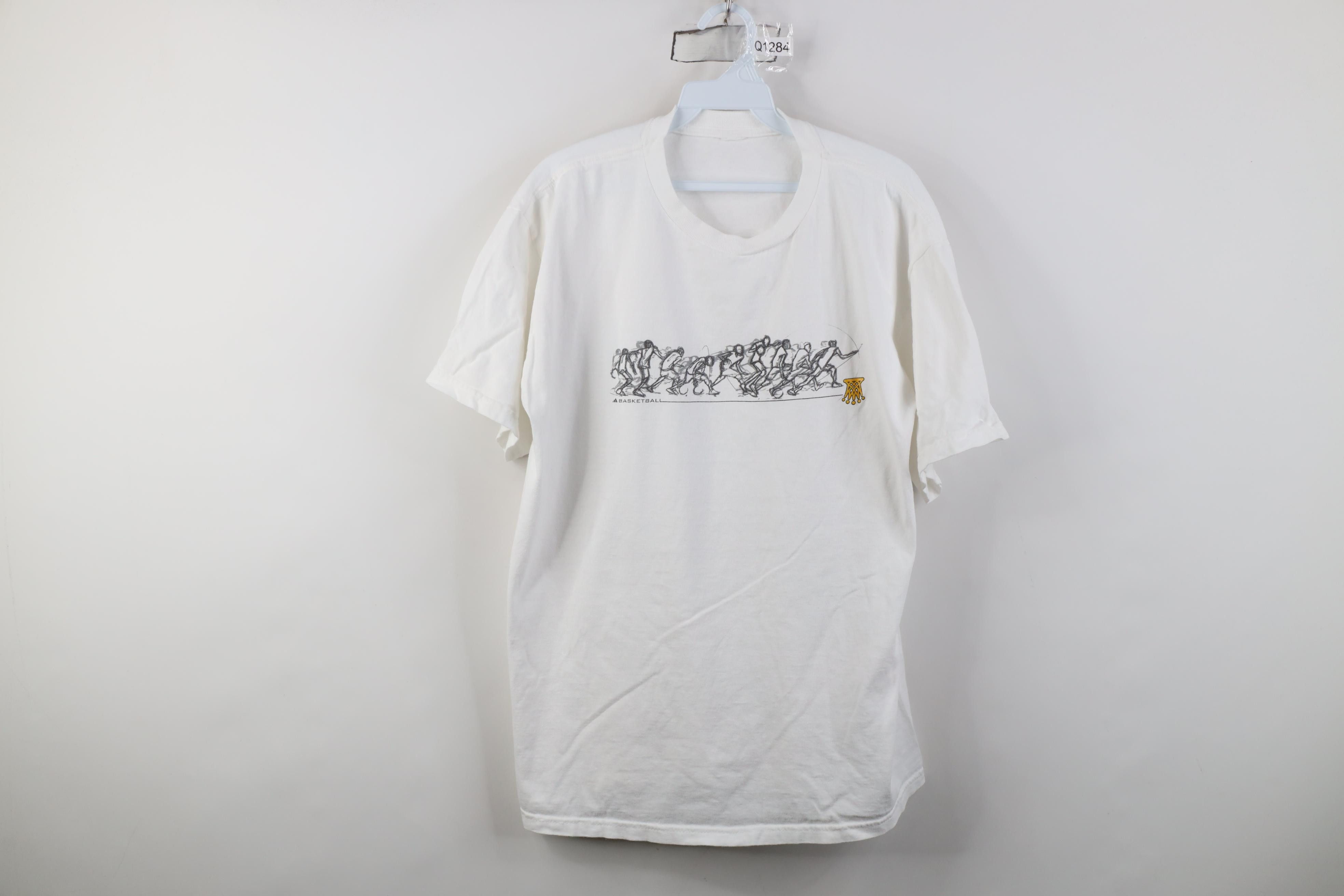 Adidas Vintage 90s Adidas Basketball Sketch T-Shirt White Cotton Size US M / EU 48-50 / 2 - 1 Thumbnail