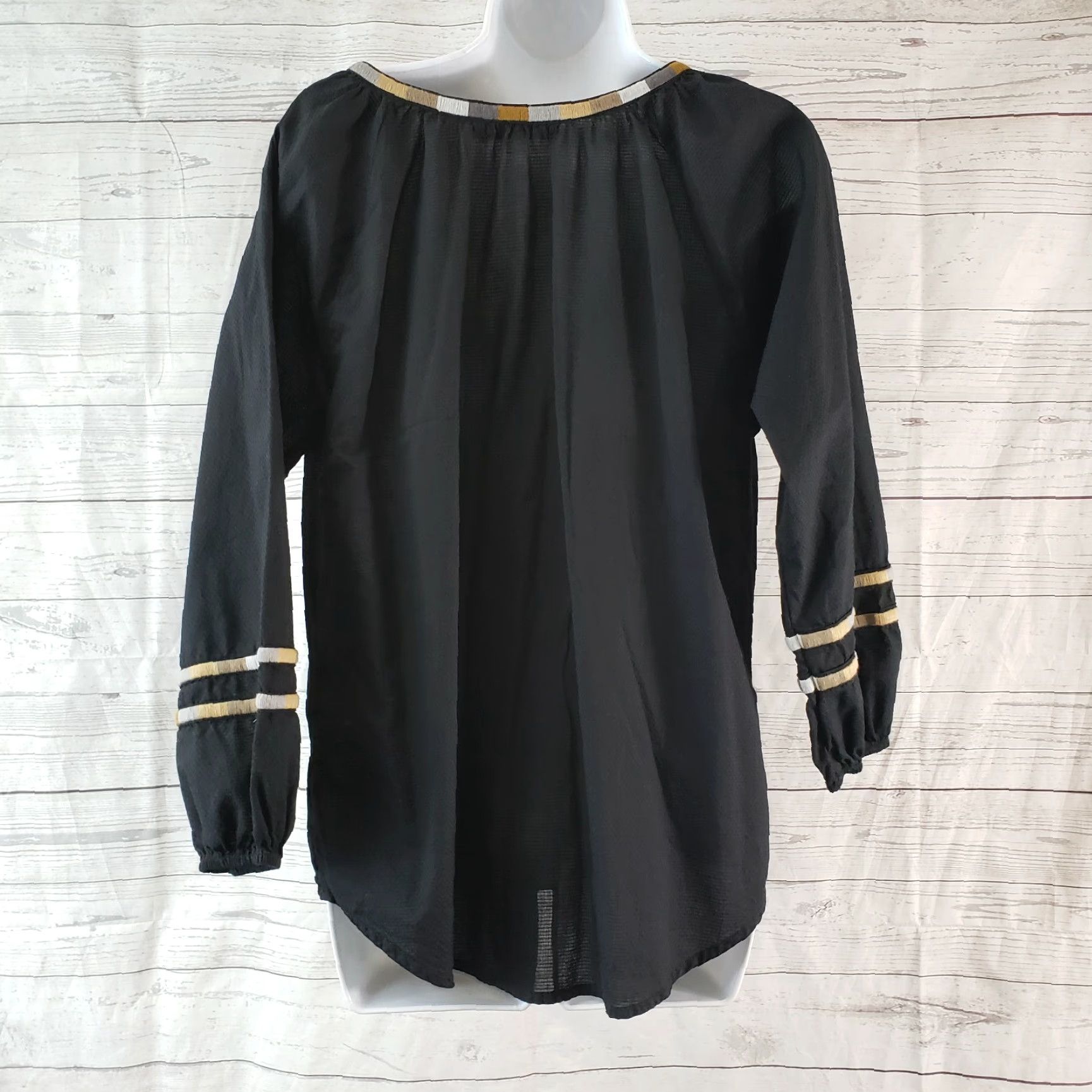 Prana prAna Womens Atlantis top Blouse 3/4 Sleeve V-Neck Cotton Embroidered Tassels Black M Womens Size M / US 6-8 / IT 42-44 - 4 Thumbnail