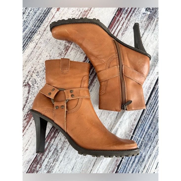 Harley Davidson Vintage Harley Davidson Tan Leather Heeled Boots Size US 8.5 / IT 38.5 - 2 Thumbnail
