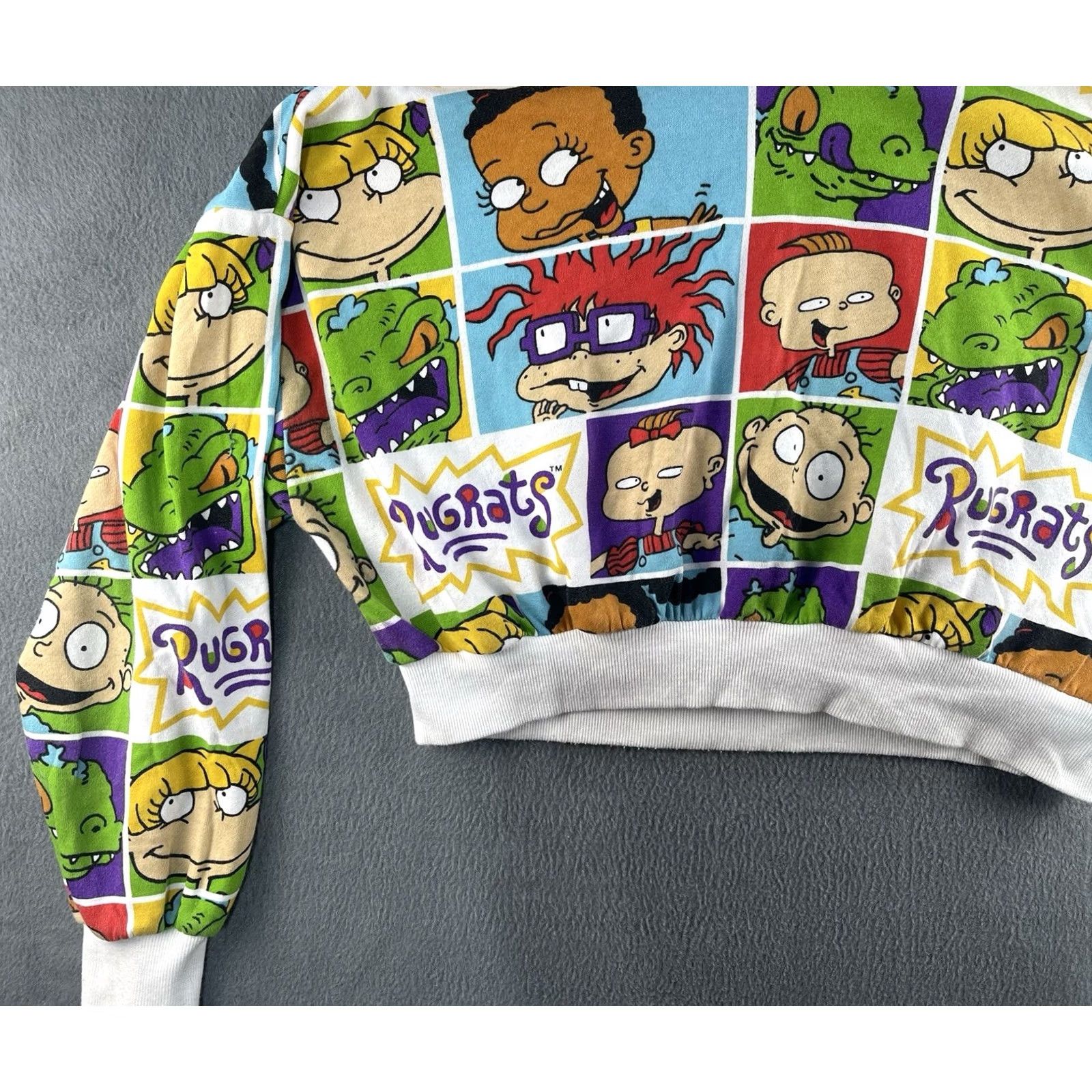 Nickelodeon Nickelodeon Rugrats Hoodie Cropped All Over Print White L Womens Pullover 90s Retro Graphic Sweatshirt Size L / US 10 / IT 46 - 3 Thumbnail