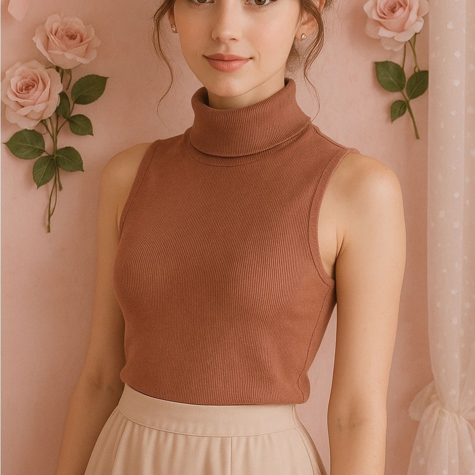 Zara Zara Brown Knit Turtleneck Sweater Size L / US 10 / IT 46 - 1 Thumbnail
