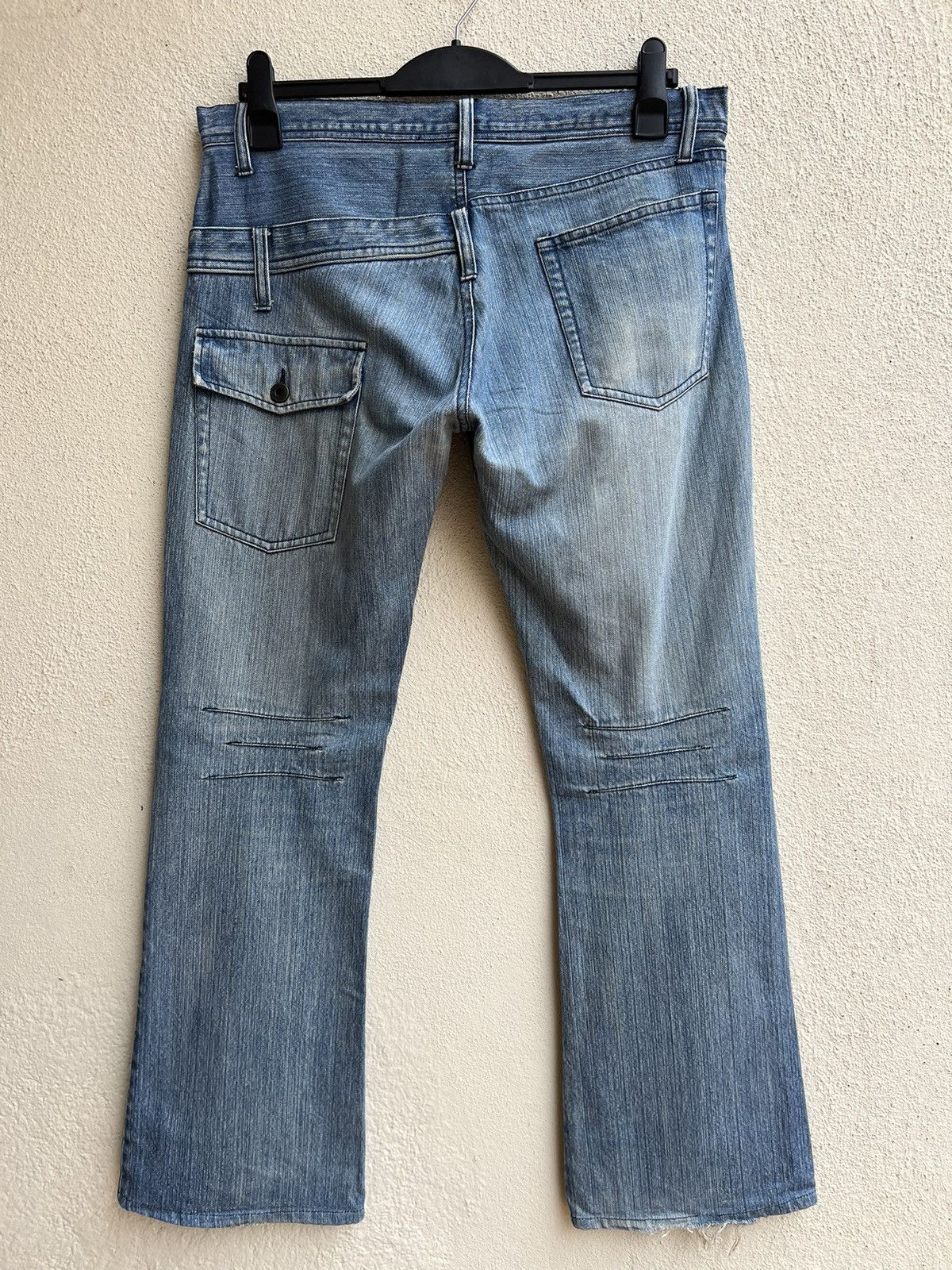 Japanese Brand Rupert Japan Double Waist Fade Mud Blue Denim Flare Jeans Size US 34 / EU 50 - 14 Thumbnail