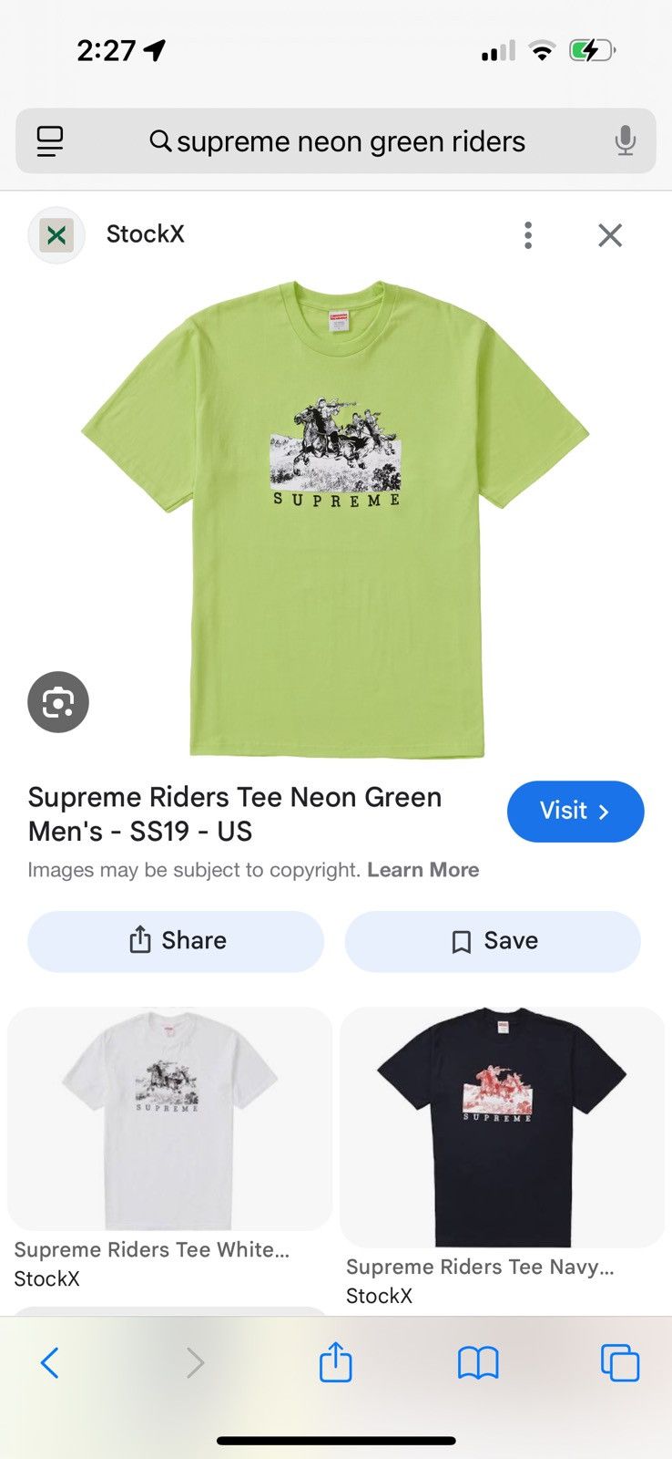 Supreme SS19 Supreme Riders Tee - Neon Green Size US M / EU 48-50 / 2 - 3 Thumbnail