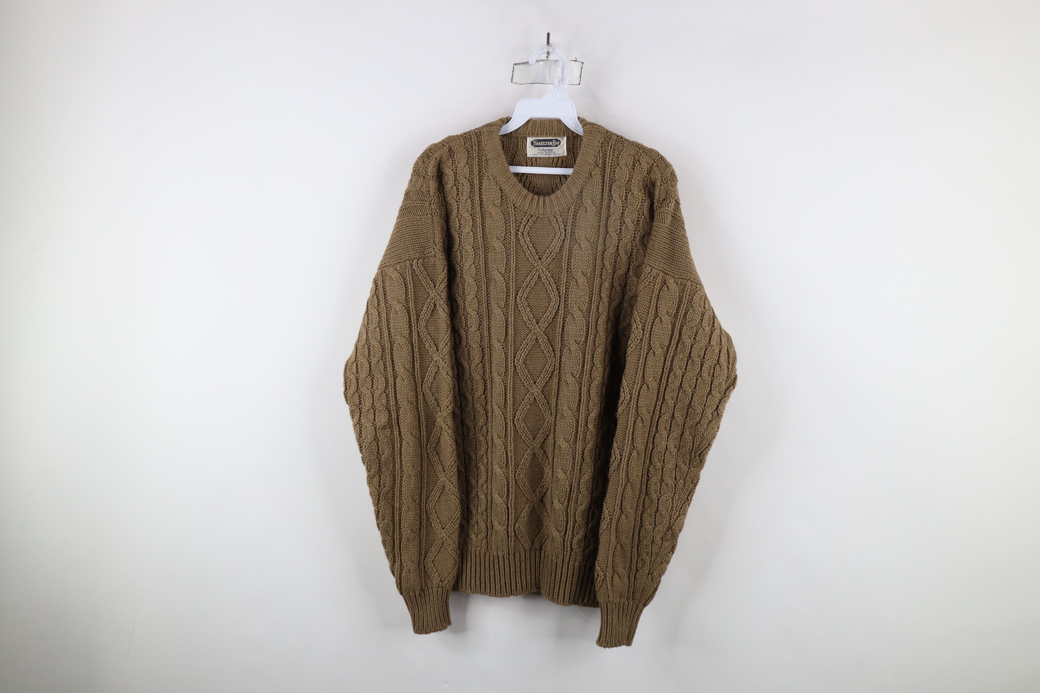 Vintage Vintage 90s Streetwear Cable Knit Fisherman Sweater Brown Size US L / EU 52-54 / 3 - 1 Thumbnail