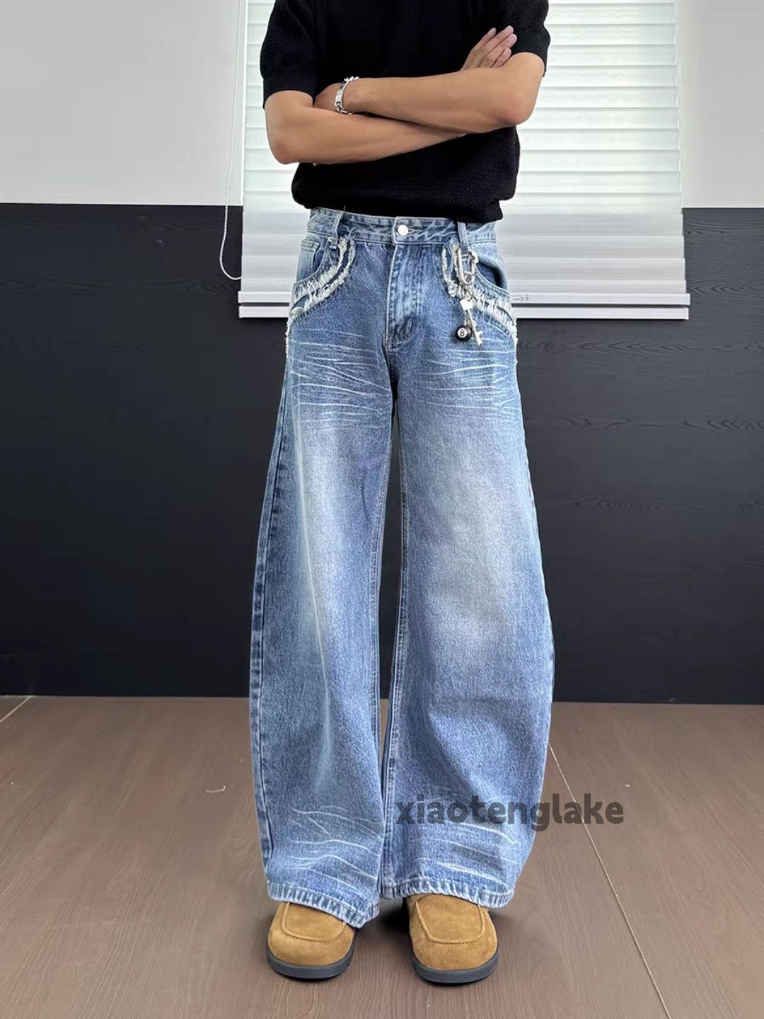 Jean Custom washed faded punk grunge baggy hiphop jeans Size US 31 - 2 Thumbnail
