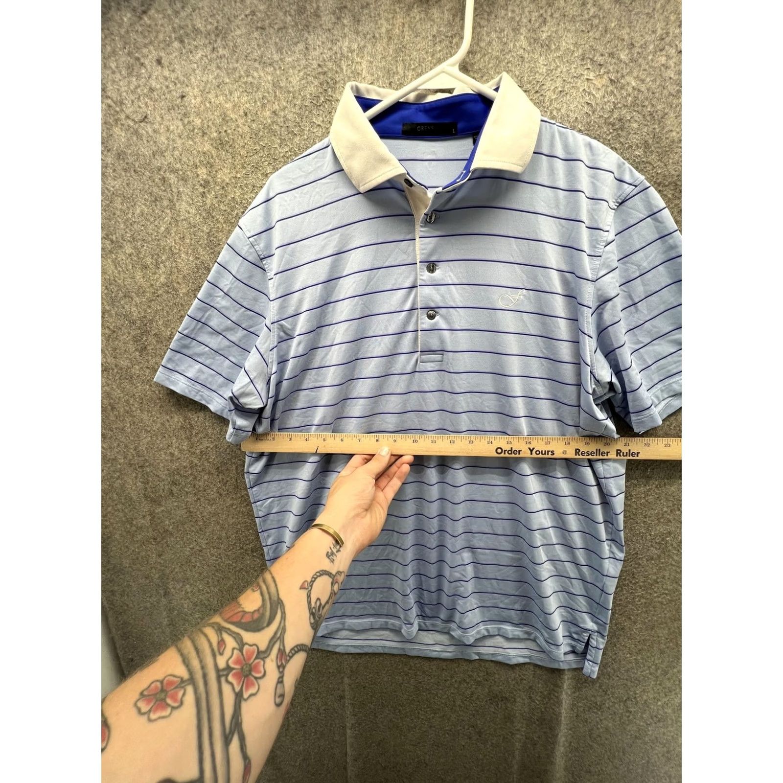 Vintage Greyson Polo Shirt Mens Large Blue Stripe Short Sleeve Golf Performance Stretch Polo Shirt Mens L Blue Striped Short Sleeve Size US L / EU 52-54 / 3 - 5 Thumbnail