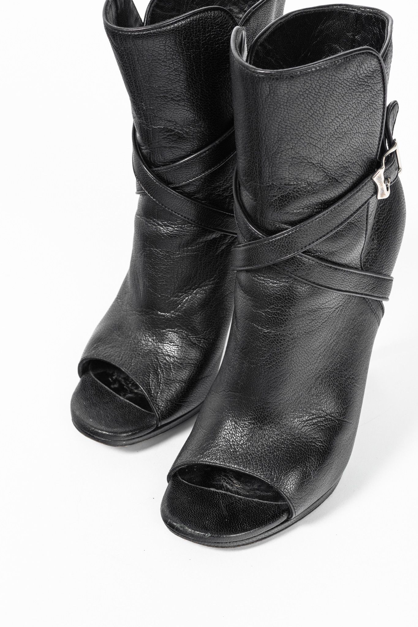 Saint Laurent Paris Saint Laurent Nero Leather Wraparound Open-Toe Booties Size US 7 / IT 37 - 5 Thumbnail
