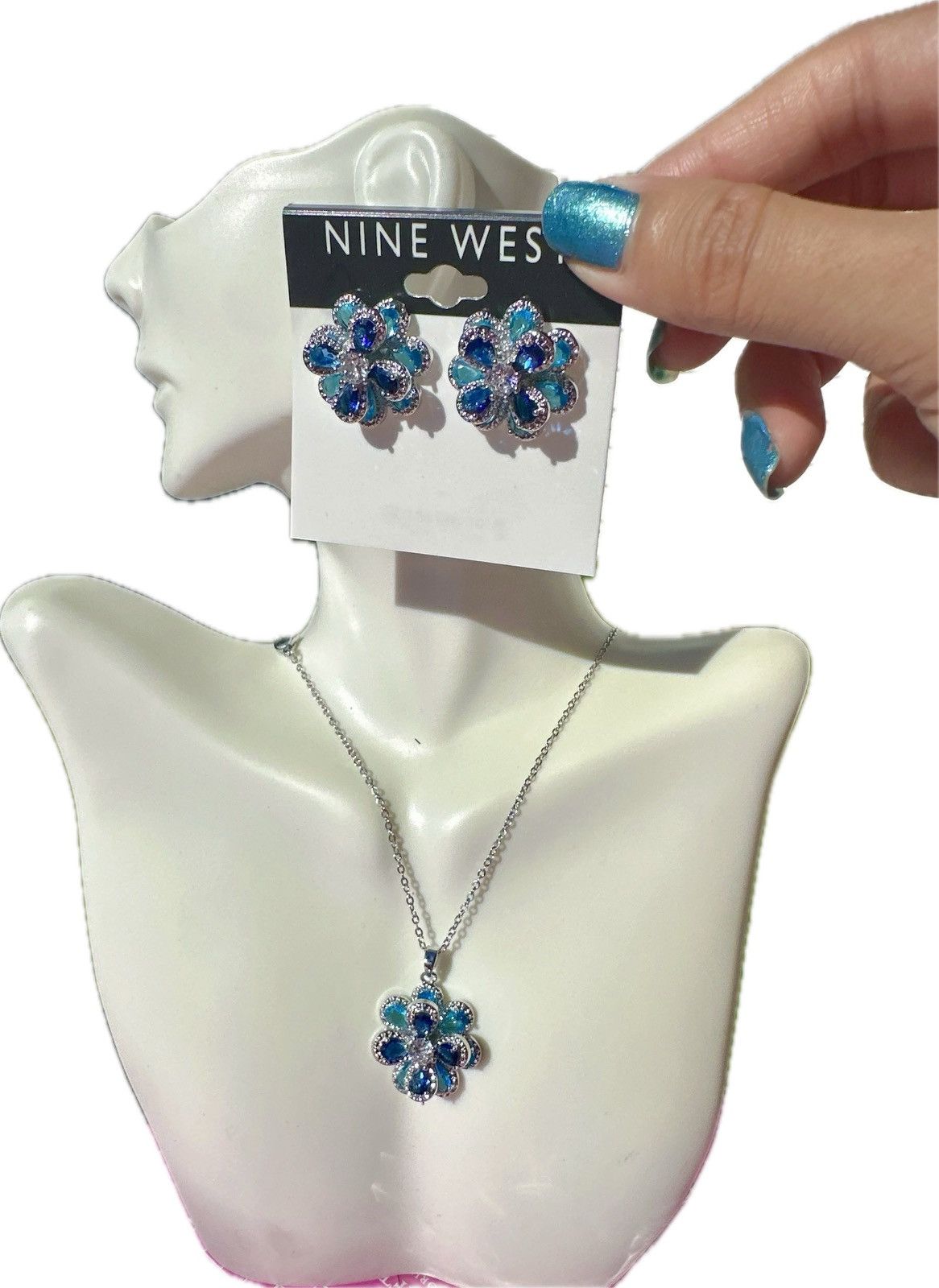 Nine West Nine West 925 sterling silver necklace earrings Set crystal Size ONE SIZE - 1 Thumbnail