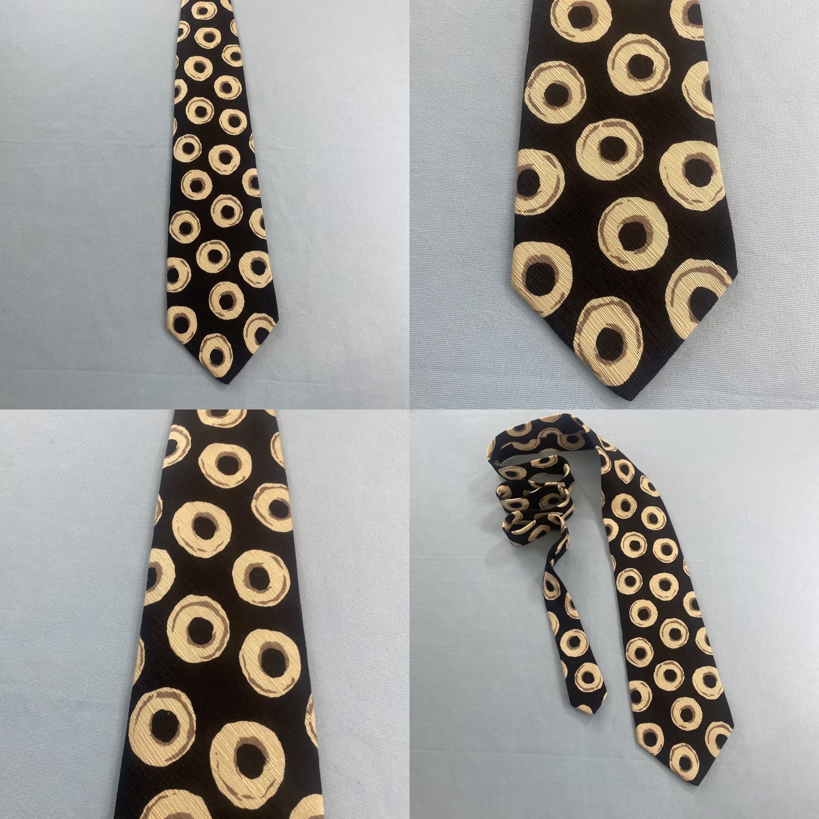 Geoffrey Beene VINTAGE Geoffrey Beene Silk Tie Art Deco MCM Ring Donuts Neat Black Yellow USA 4x58" Interior Wide Necktie Capstone Capsule Donuts) Size ONE SIZE - 10 Thumbnail