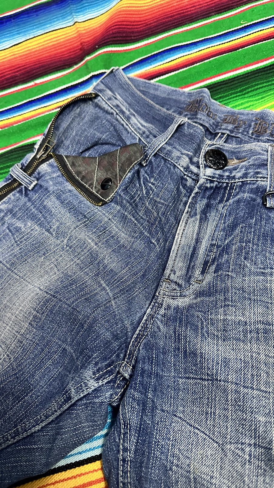 Japanese Brand 💥 Double Waist💥 skuLl Denim Blow By Blue Crazy Mudwash💥 Size US 30 / EU 46 - 9 Thumbnail