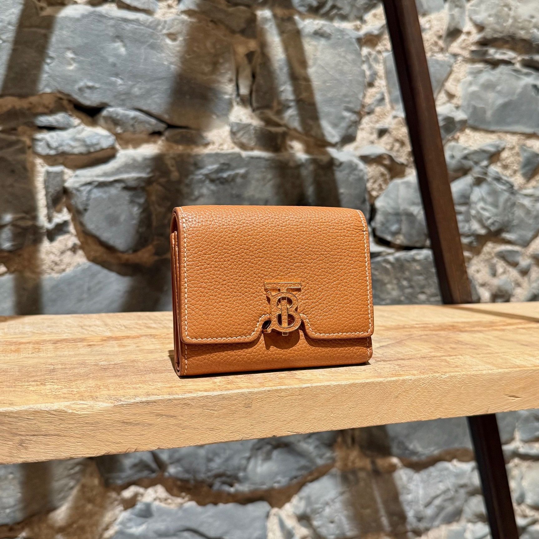 Burberry Burberry TB Compact Trifold Tan Grained Leather Wallet Size ONE SIZE - 2 Thumbnail