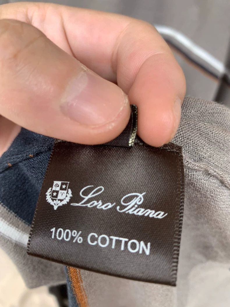 Loro Piana LORO PIANA Grey cotton fabric with dark blue thick stripe Size US M / EU 48-50 / 2 - 6 Thumbnail