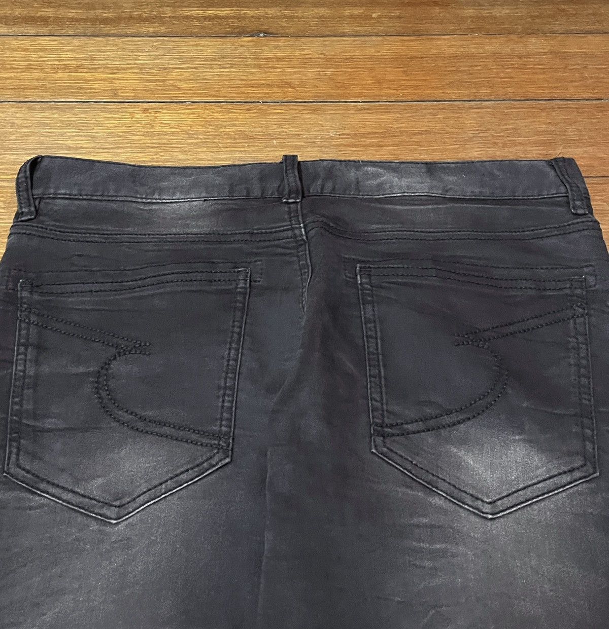 14th Addiction Very Rare Vintage Semantic Design Strip Waxed Jeans 2000s Size US 33 - 4 Thumbnail