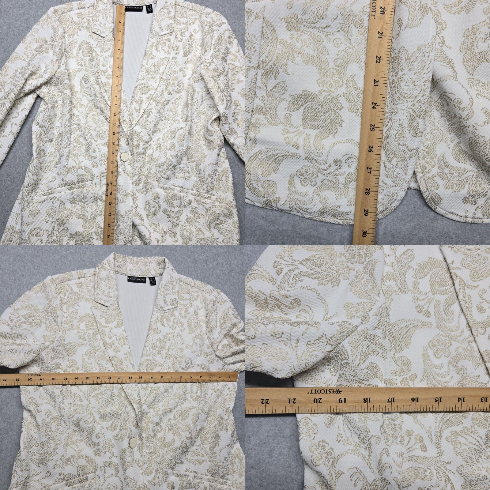 Vintage Susan Graver Blazer Womens Large White Gold Jacquard Floral Occasion Elegant Jacket Size L / US 10 / IT 46 - 10 Thumbnail