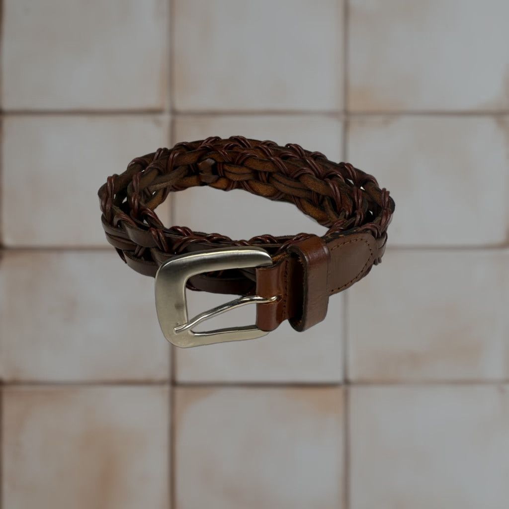 Vintage VINTAGE Belt Men XL 42" Genuine Leather Silver Brass Hardware Brown One size Regular Mens Size ONE SIZE - 1 Thumbnail