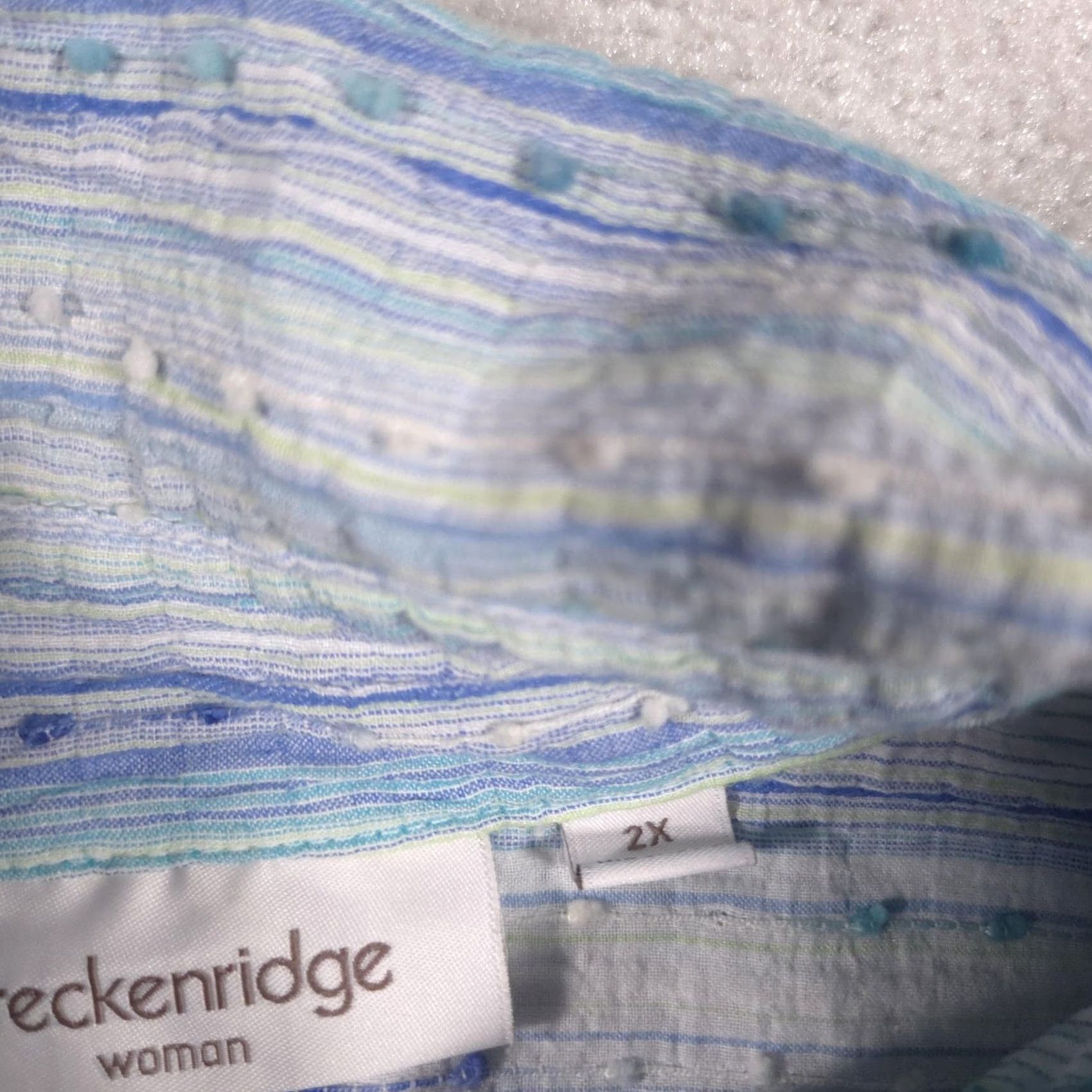 Vintage Breckenridge Shirt Womens 2X Blue Stripe Button Front Roll Tab 3/4 Sleeve Top Size XXL / US 16-18 / IT 52-54 - 6 Thumbnail