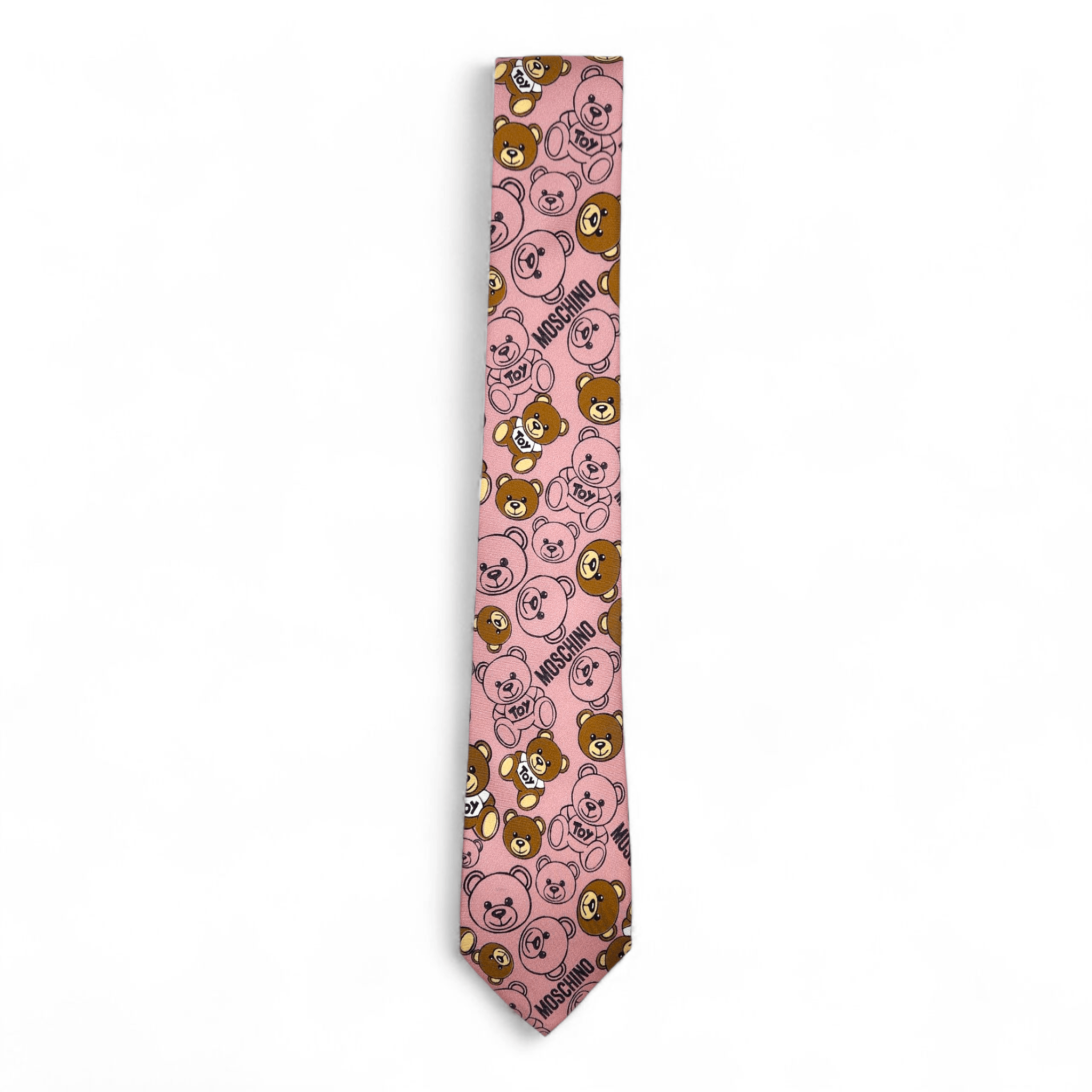 Moschino Pink Silk Tie – Allover Teddy Bear & Logo Print Size ONE SIZE - 1 Thumbnail