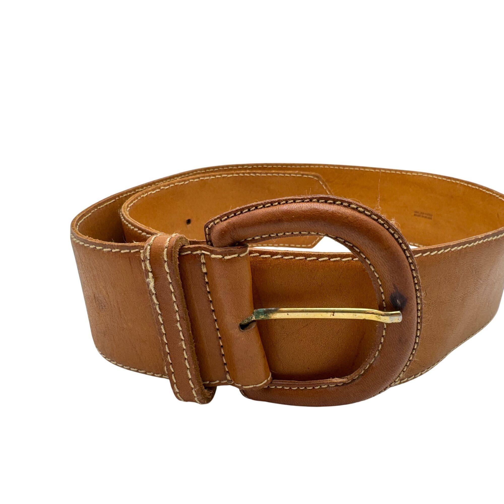 Vintage Leather Tan Camel Brown Belt Spain Womens Vintage Size L Size ONE SIZE - 1 Thumbnail