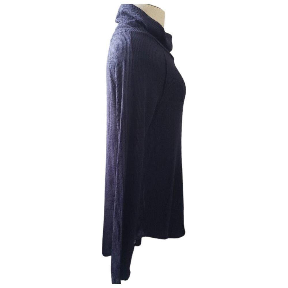 Designer CT1758 Charlie B Navy Cowl Neck Ribbed Top P/S Size S / US 4 / IT 40 - 4 Thumbnail