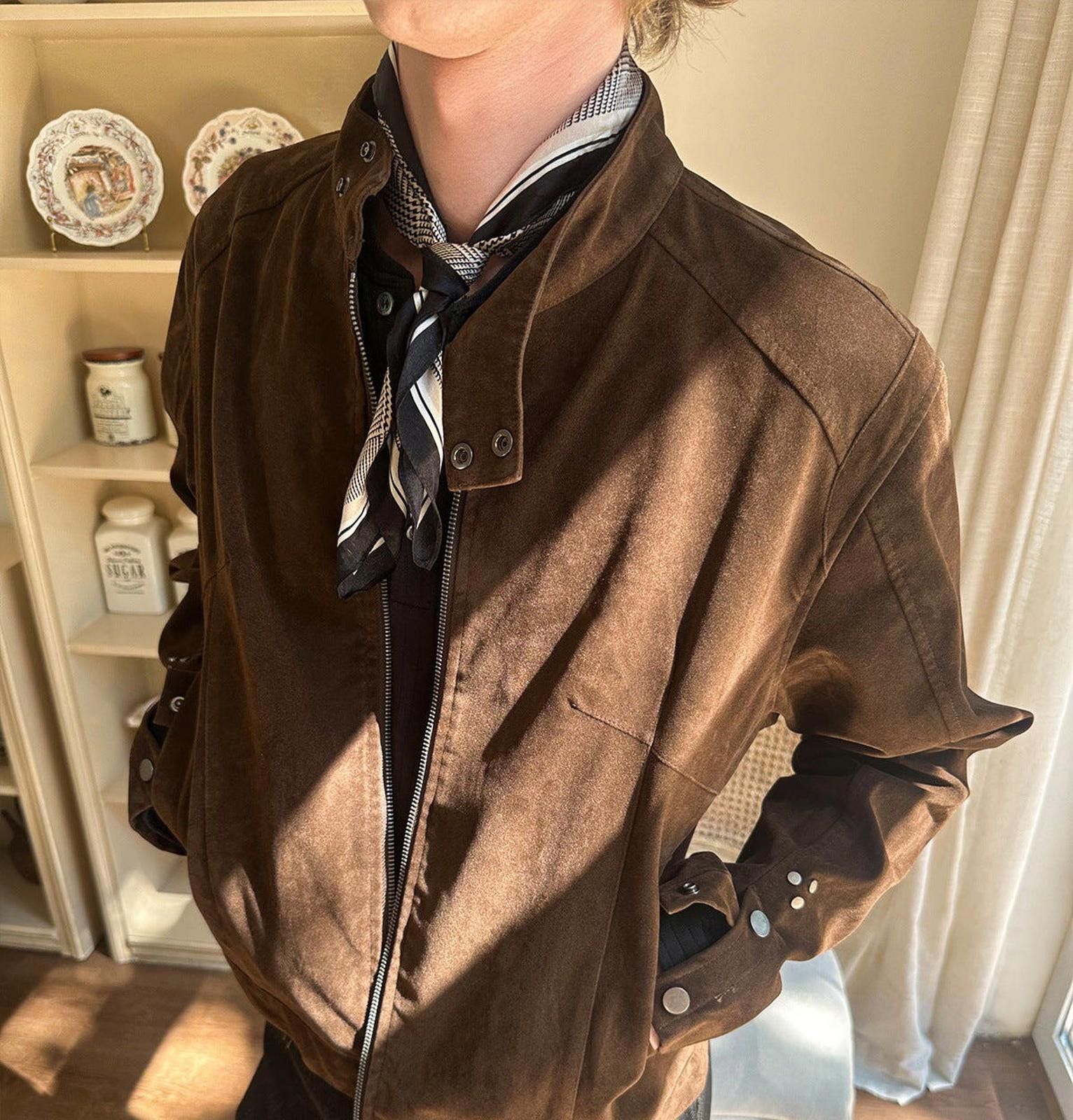 Other Brown Suede Bomber Jacket, Casual Men's Outerwear Size US M / EU 48-50 / 2 - 3 Thumbnail