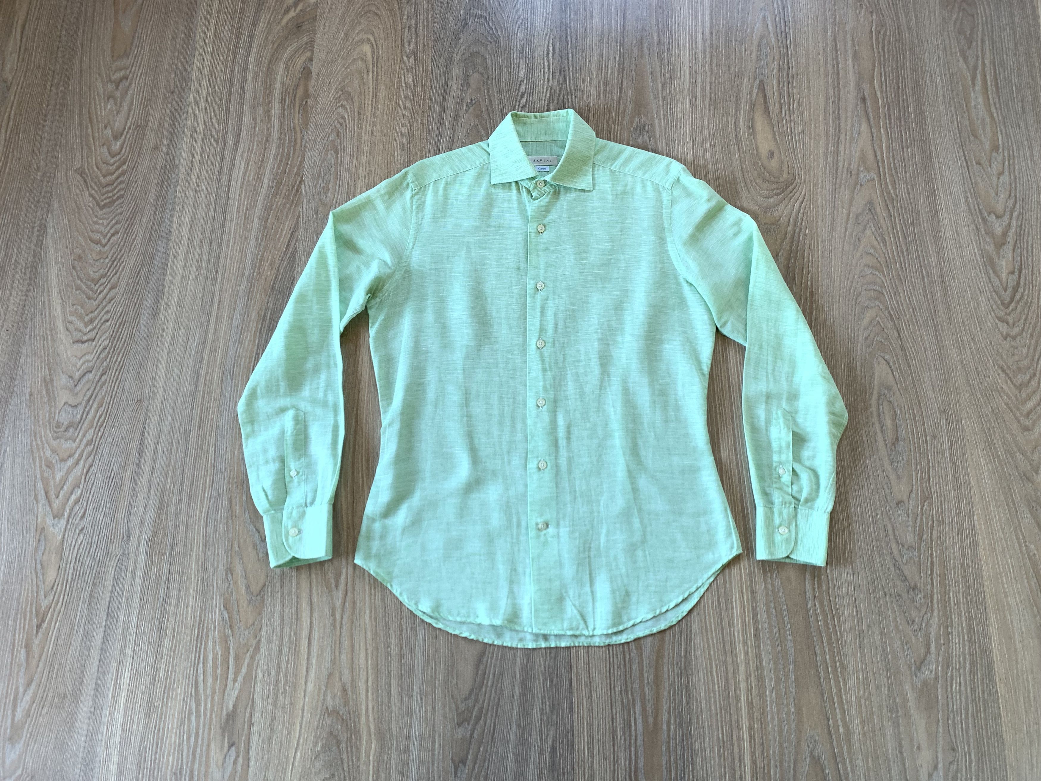 Designer Savini Mens Light Linen Cotton Summer Long Sleeve Shirt Size US M / EU 48-50 / 2 - 9 Thumbnail