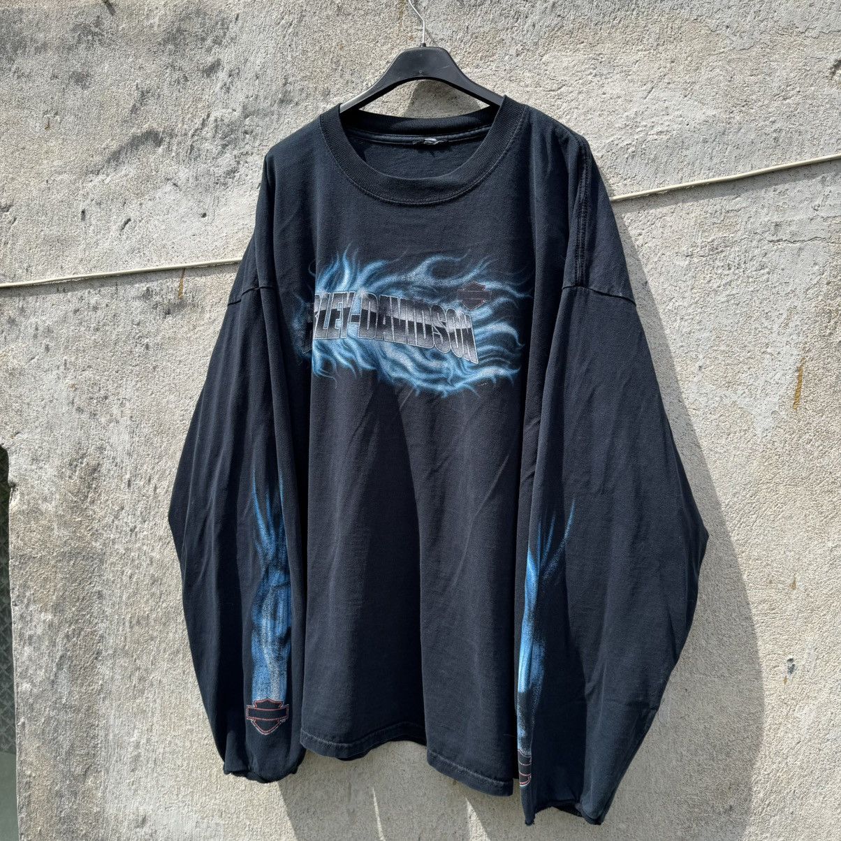 Harley Davidson 2007 Harley Davidson Washed Thrashed Longsleeve Flames Vtg Size US XL / EU 56 / 4 - 2 Thumbnail