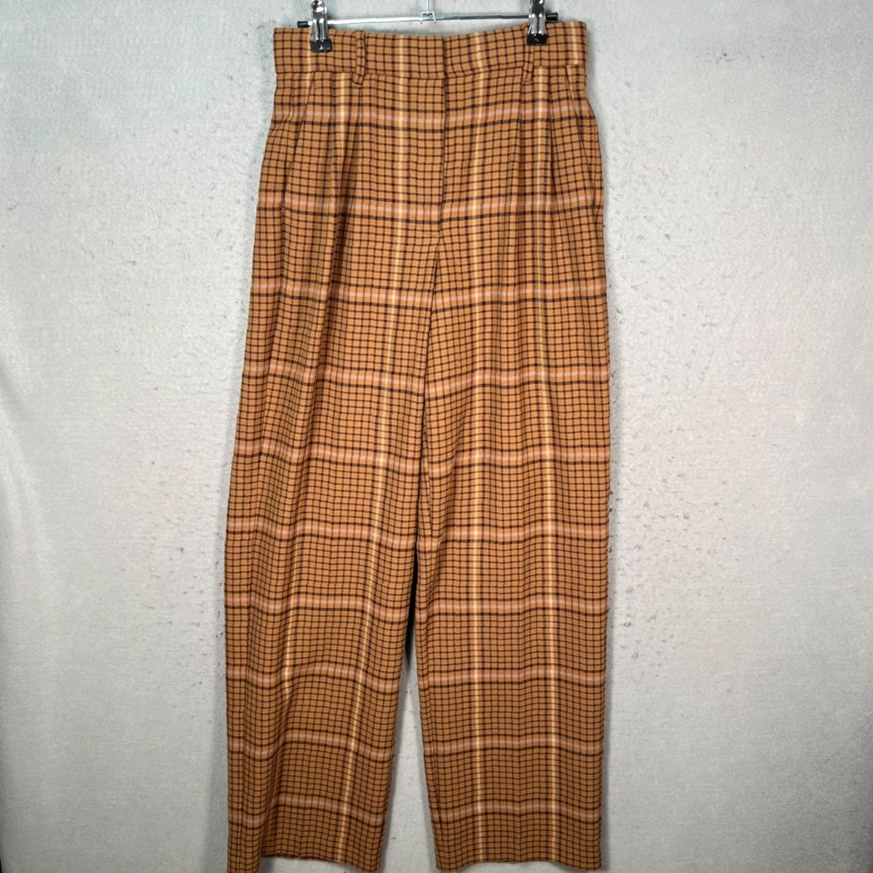 Vintage Wilfred Womens Brown High-Waisted Plaid Pleated Wide-Leg Pants Size 6 Size 28" / US 6 / IT 42 - 2 Thumbnail
