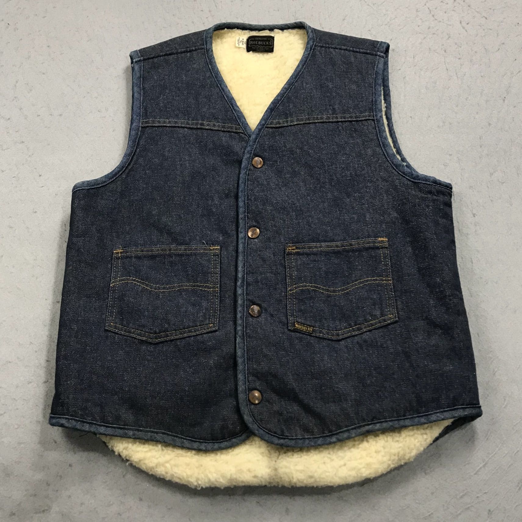 Sears VINTAGE Sears Vest Mens M Blue Denim Sherpa Western USA 80s Bomber Jacket Lined Workwear Casual Mens Size US M / EU 48-50 / 2 - 2 Thumbnail