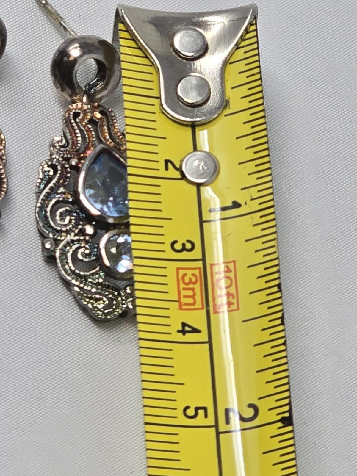 Other Vintage PJM 925 Sterling Silver Scroll Earrings with Blue CZ Size ONE SIZE - 4 Thumbnail