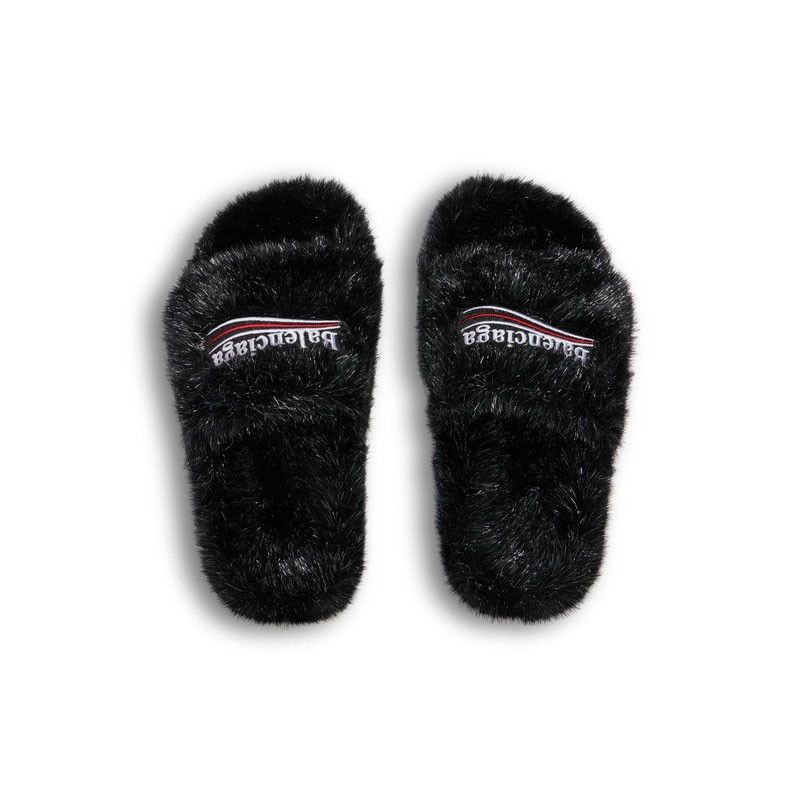 Balenciaga o1w1db10625 Furry Slide Sandals in Black Size US 5 / IT 35 - 6 Thumbnail