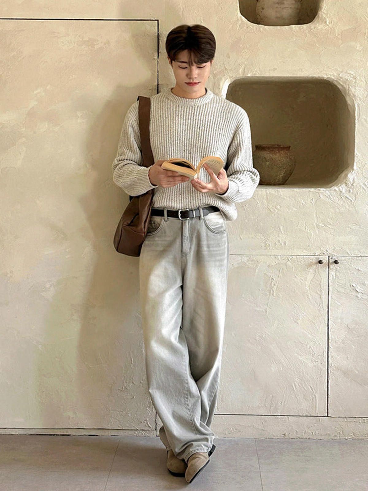 Japanese Brand Light Gray Wide Leg Casual Pants for Men Size US 32 / EU 48 - 3 Thumbnail
