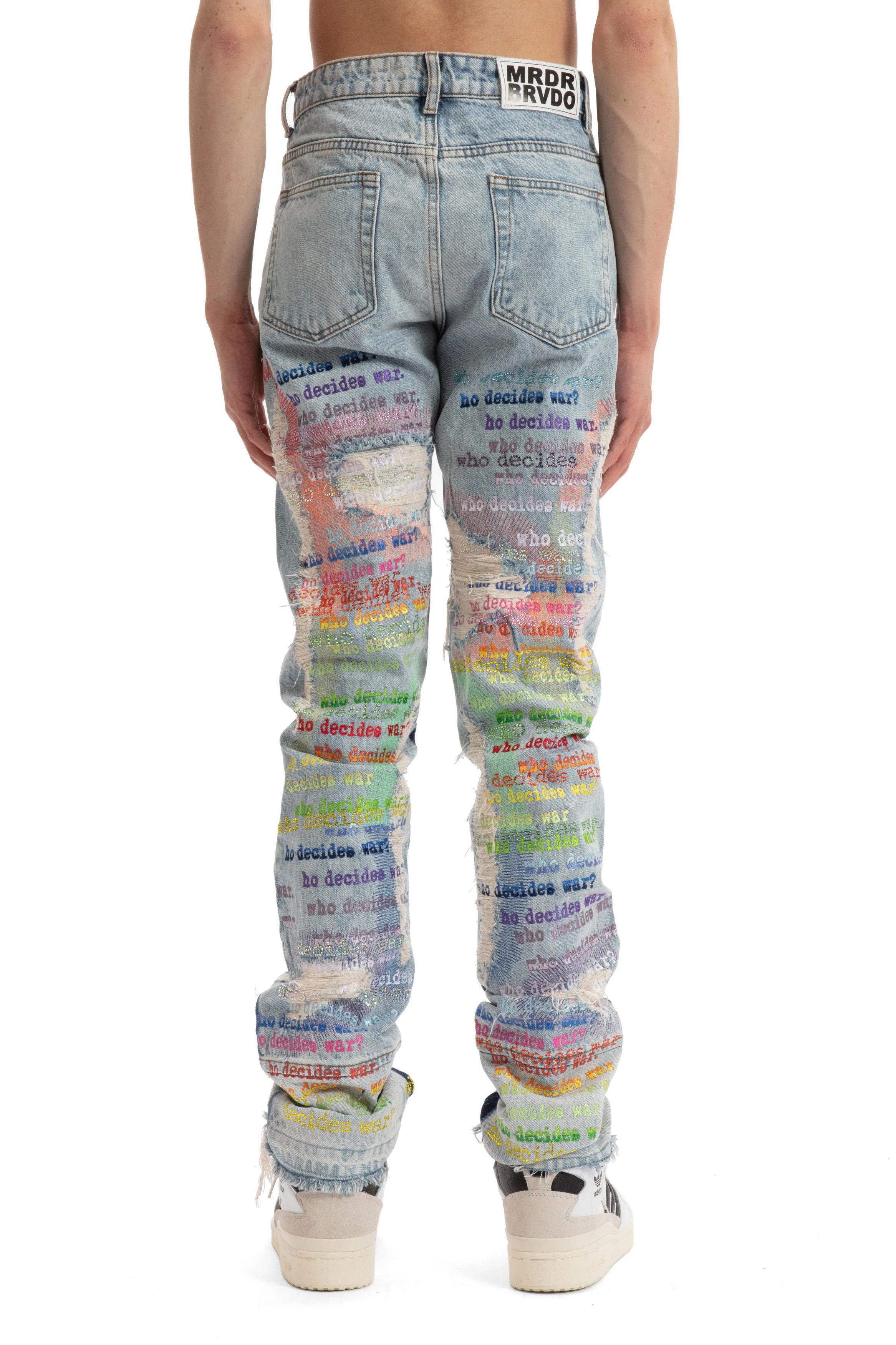 Who Decides War o1gr1nt0525 Roygbiv Scripture Denim in Sky/Multi Size US 26 / EU 42 - 6 Thumbnail