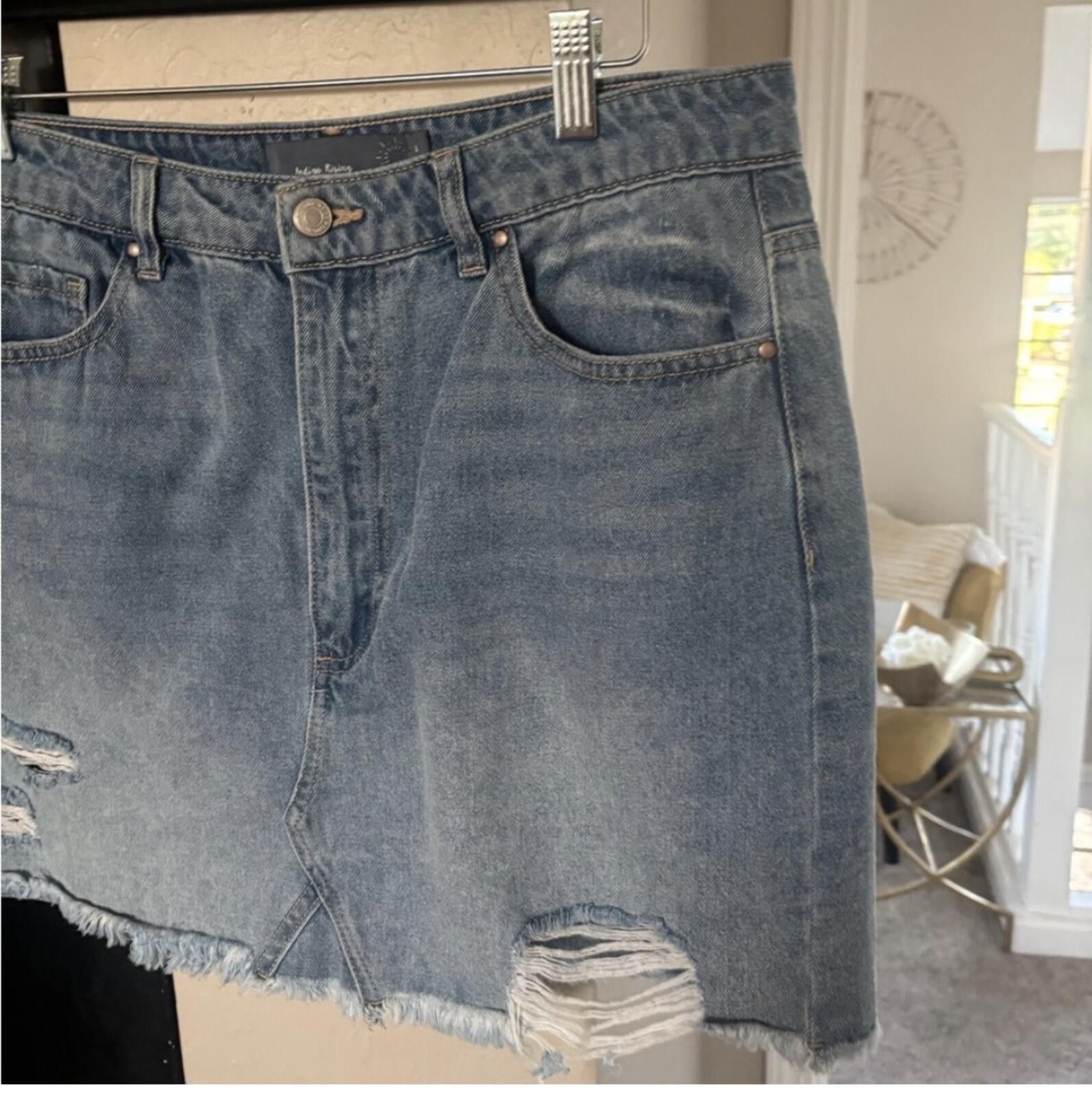 Other (Indigo Rising) Denim Blue Distressed Skirt Size 36" / US 14 / IT 50 - 2 Thumbnail
