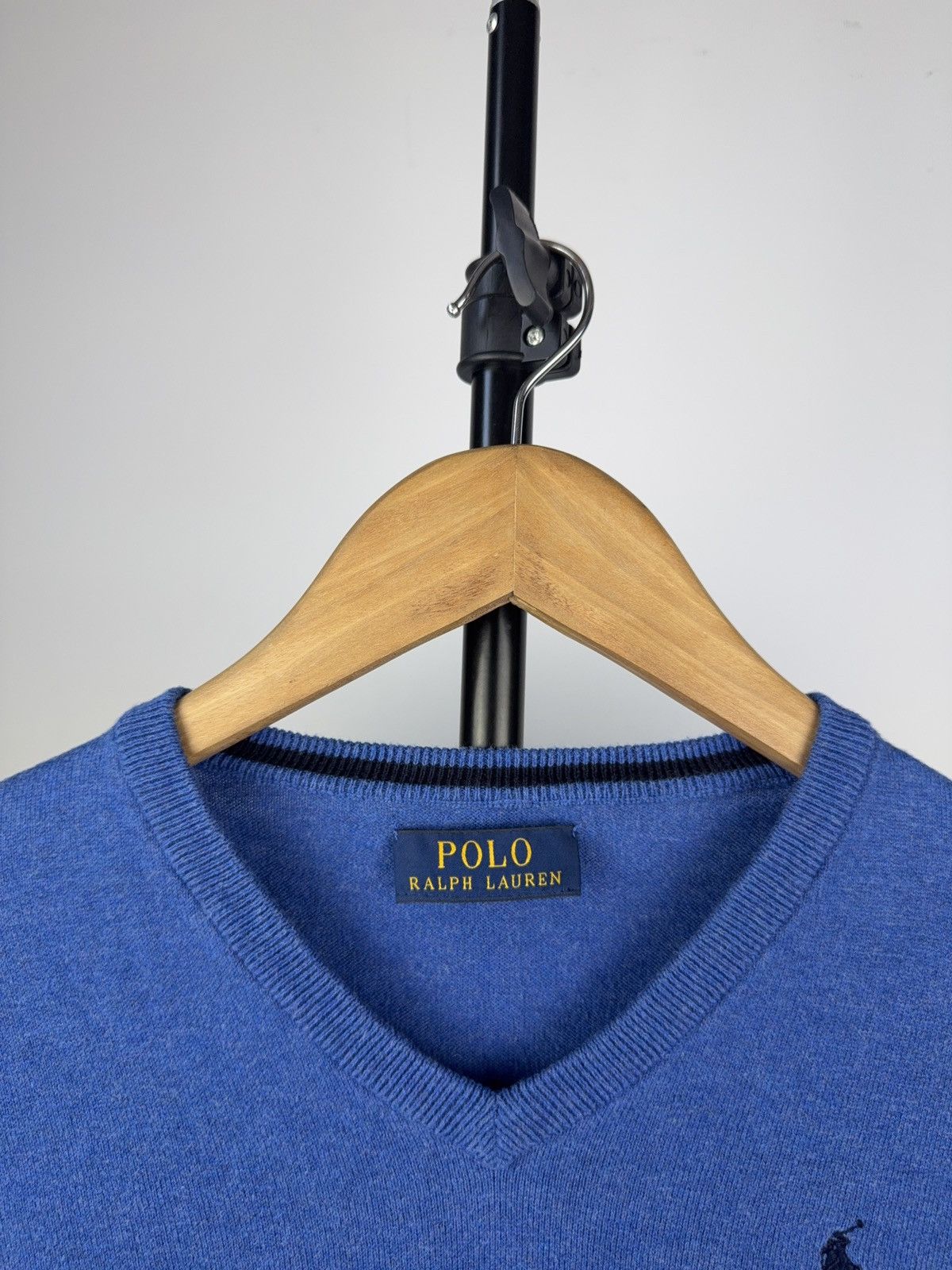 Designer × Polo Ralph Lauren × Vintage Polo Ralph Lauren Blue V-Neck Sweater 100% Cotton S size Size S / US 4 / IT 40 - 3 Thumbnail