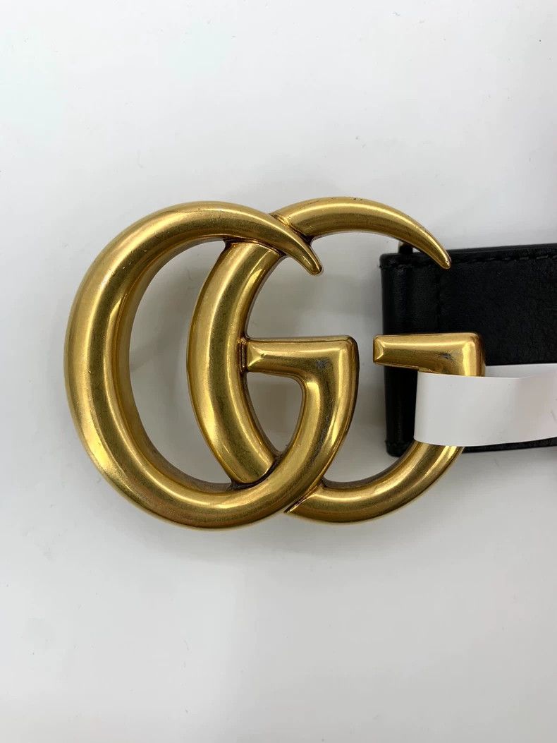 Gucci Gold double G smooth buckle black belt 2502-Nextarrow