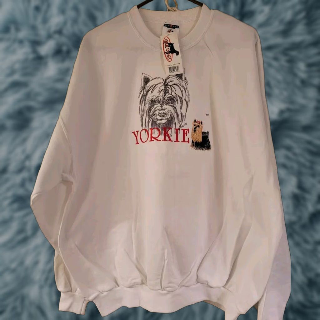 Jerzees VINTAGE Yorkie Dog Lover Sweatshirt 2XL Jerzees Unisex Adults Pullover Crewneck White Graphic Print Yorkie Animals 90s? Size US XXL / EU 58 / 5 - 1 Thumbnail