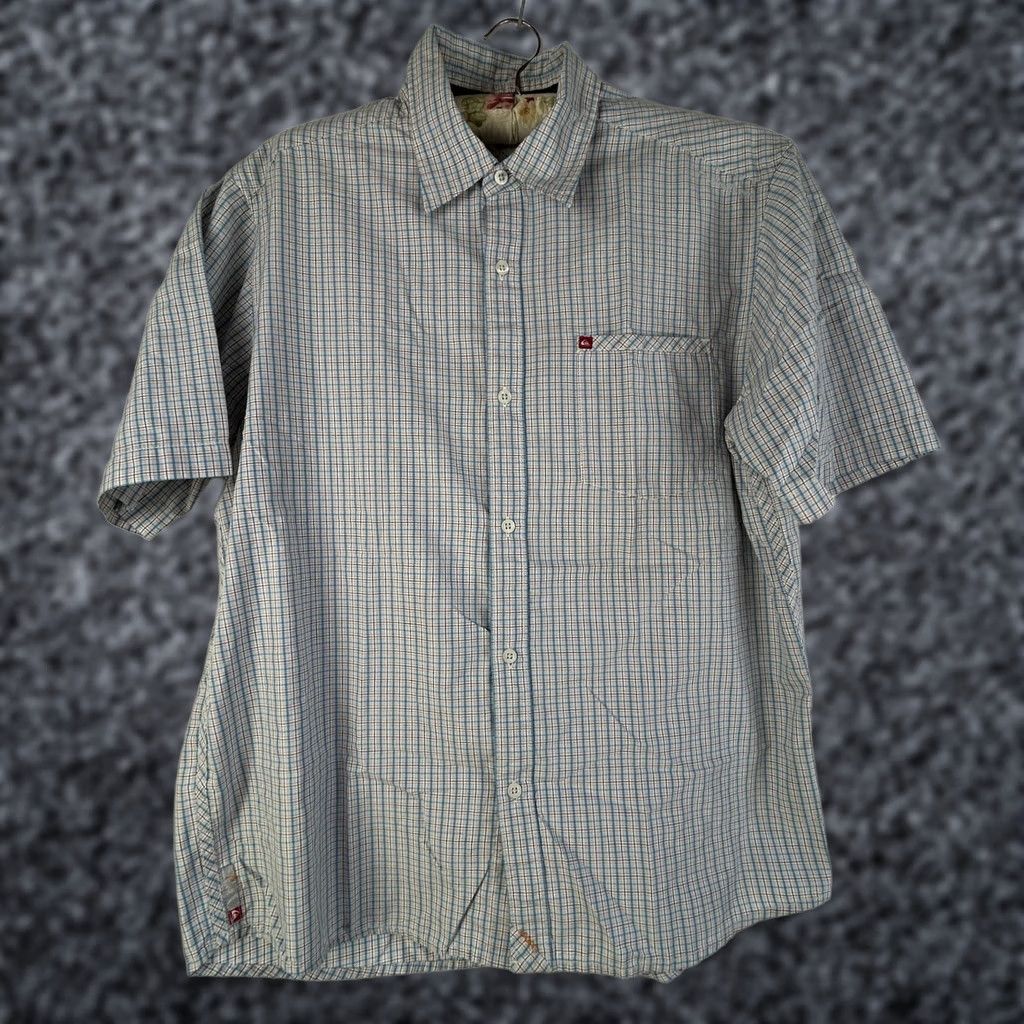Quiksilver Quiksilver Mens Shirt Button Up Short Sleeve Plaid Blue White Pocket Medium Casual Travel Size US M / EU 48-50 / 2 - 1 Thumbnail